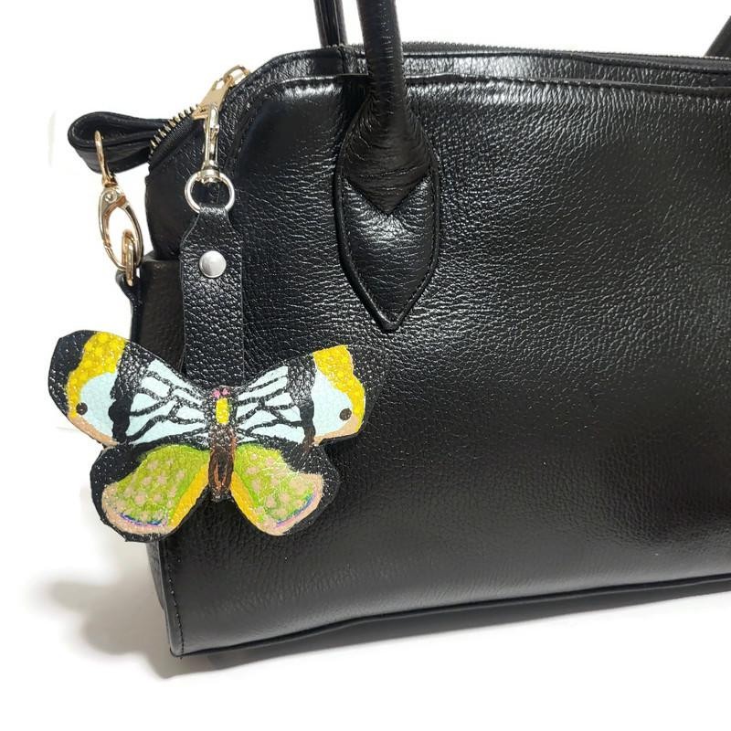 Butterfly leather keychain, blue, hand painted
