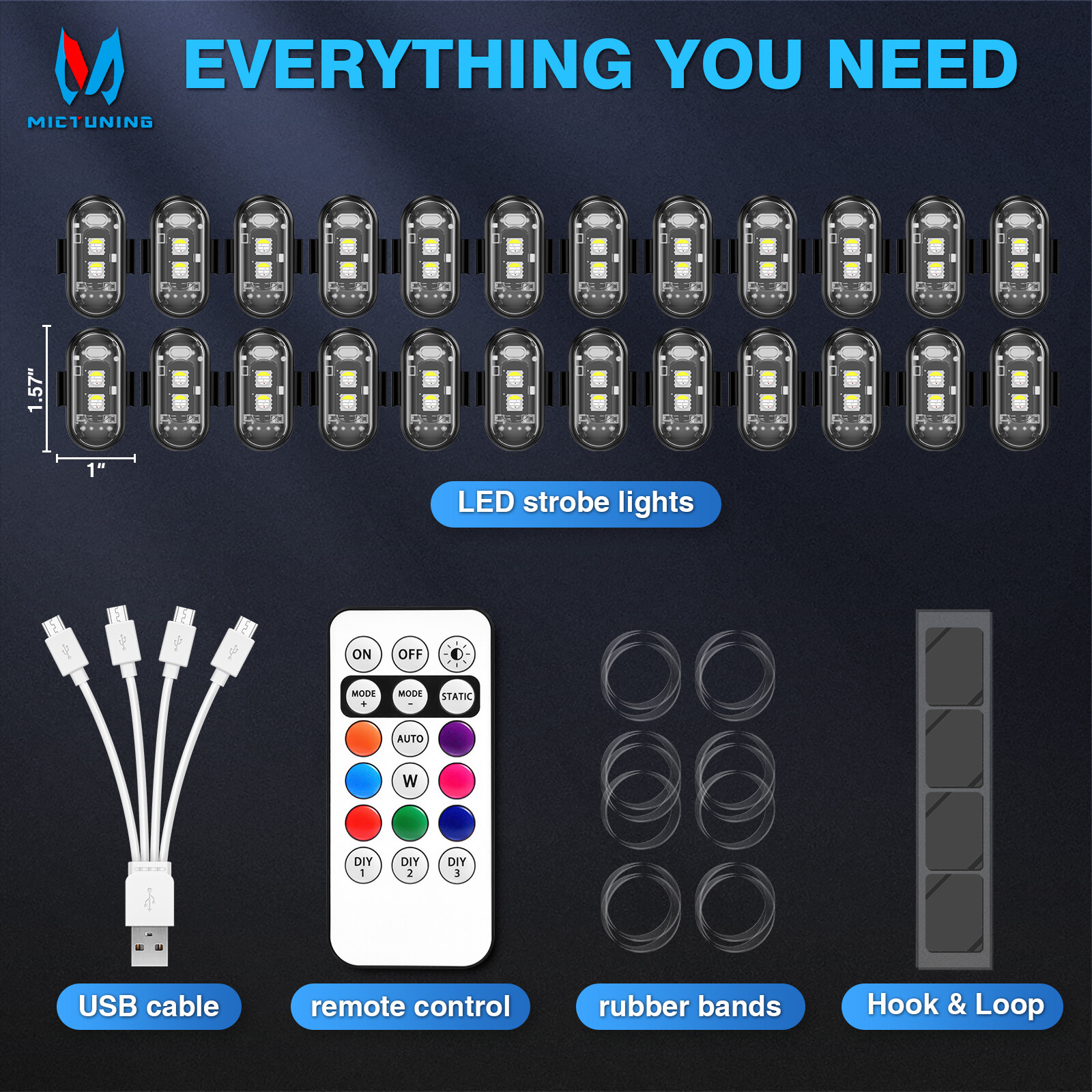 20 Pods Wireless RGB Strobe Lights w/Remote Control LED Flash Warning Lights Kit