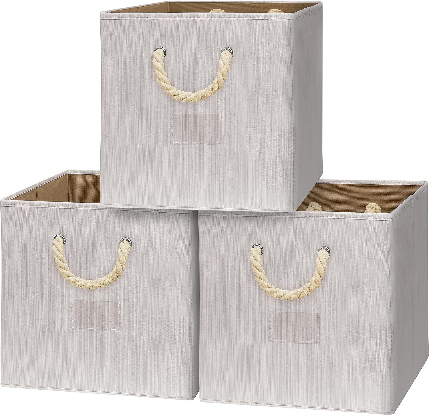 Simple Houseware 13" Cube Storage Bin With Braided Rope Handles, 3 Ivory