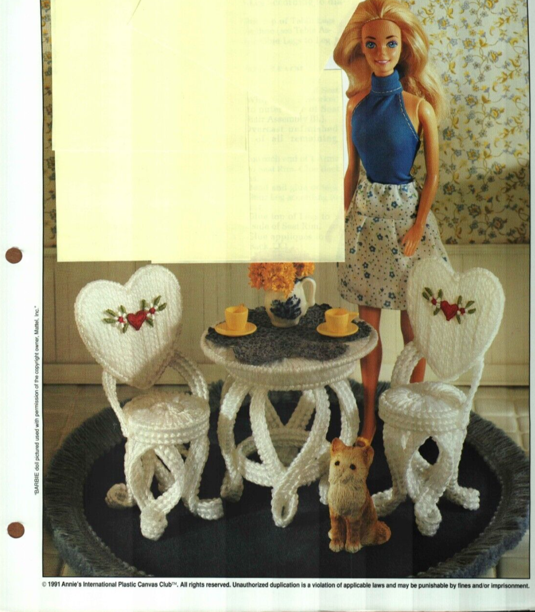 NEW BREAKFAST SET TABLE FASHION DOLL ANNIE'S PLASTIC CANVAS PATTERN INSTRUCTIONS