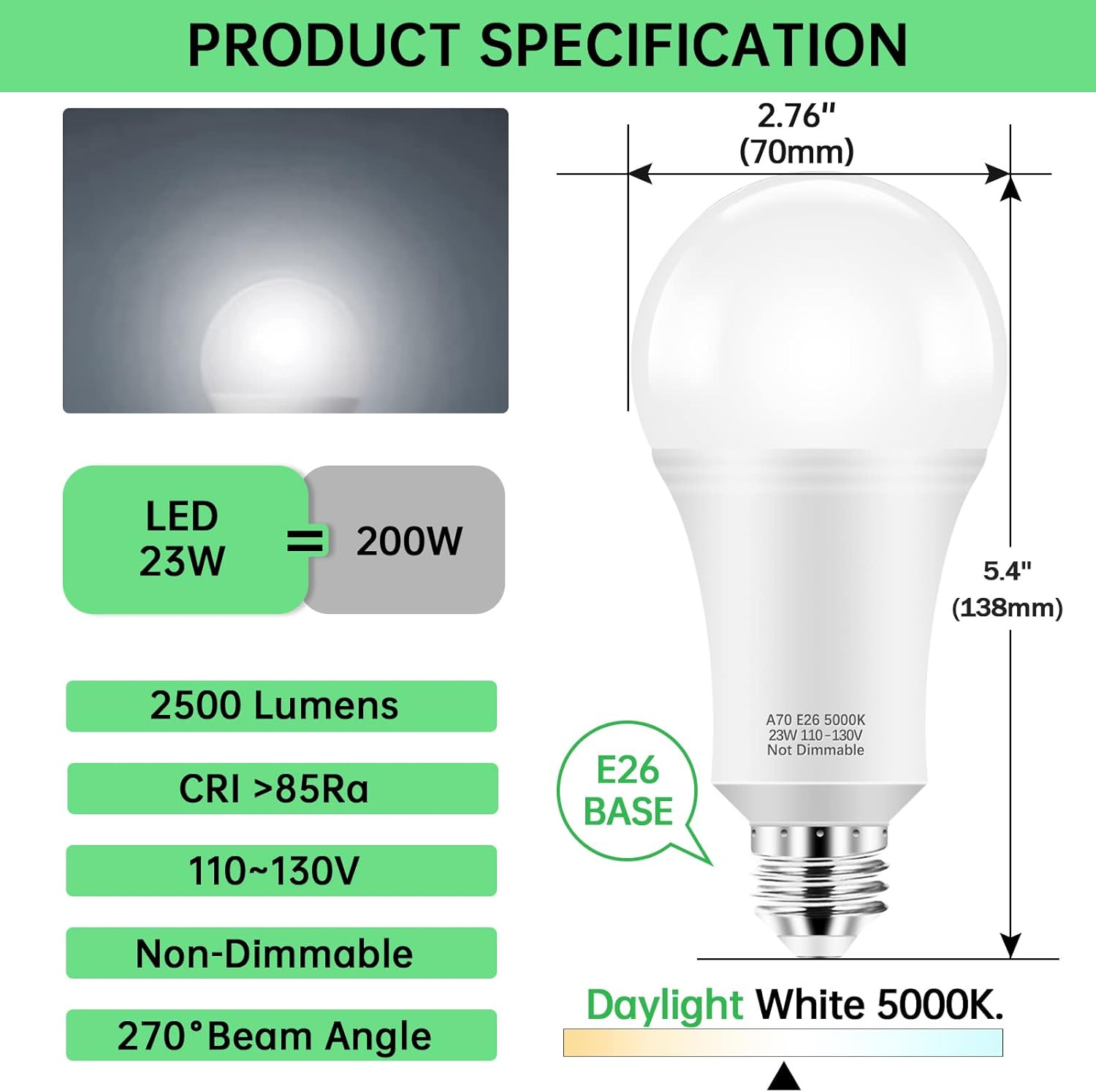 150-200W Equivalent 23W E26 LED Bulb, A21 LED Super Bright Light Bulb, 2500 Lume