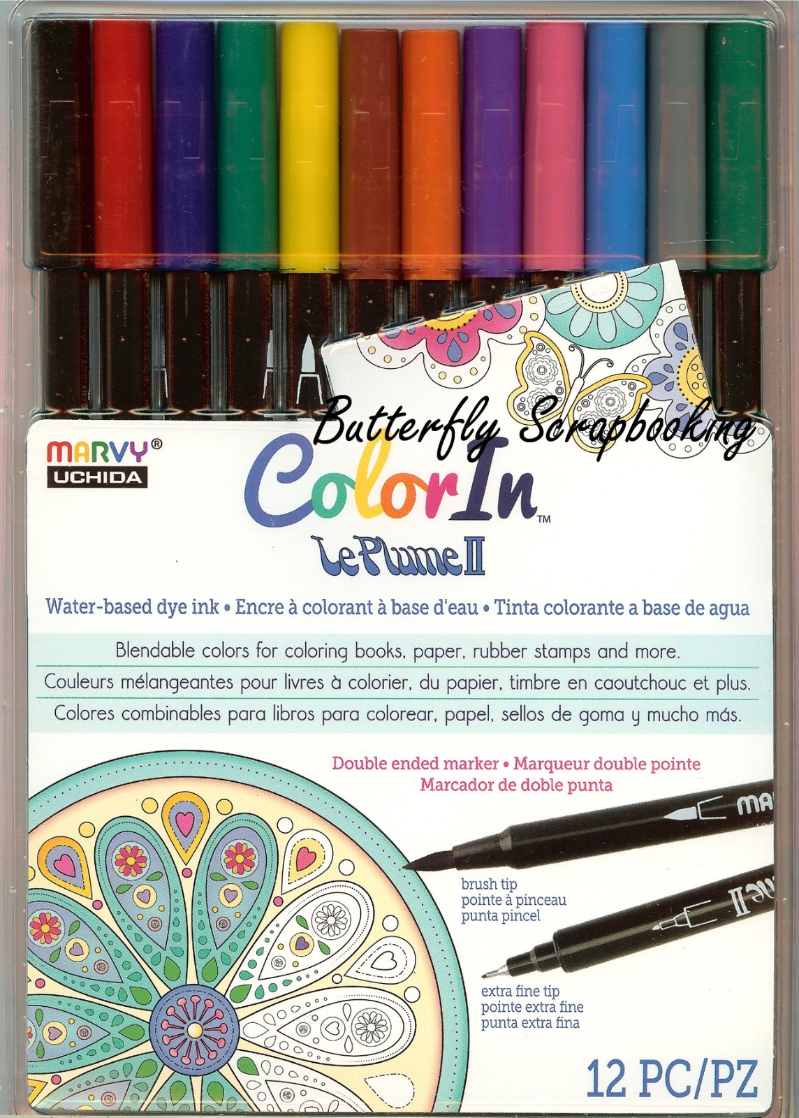 Watercolor MARKER SET 12 Double Ended Marvy Le Plume Set Primary 1122-12I New