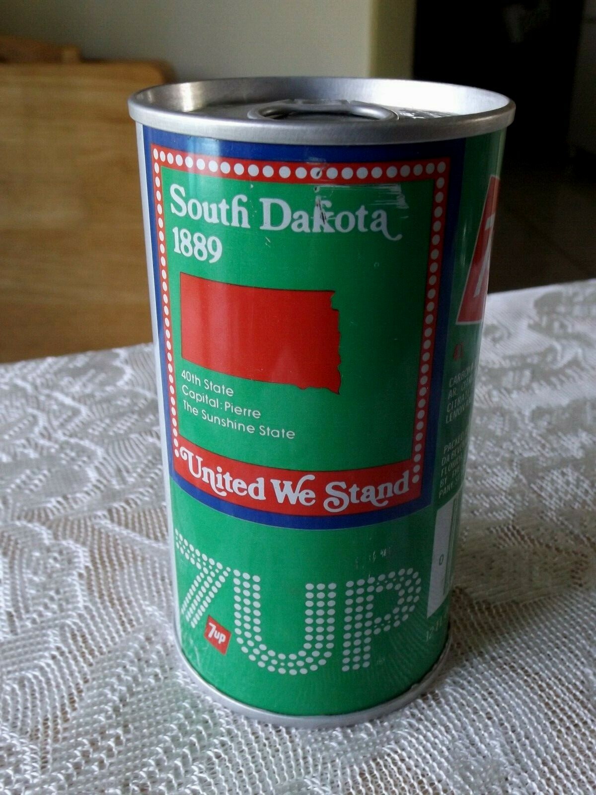 SOUTH DAKOTA 7-UP SODA ERROR CAN * PULL TABS BOTH ENDS NEVER OPENED OR FILLED