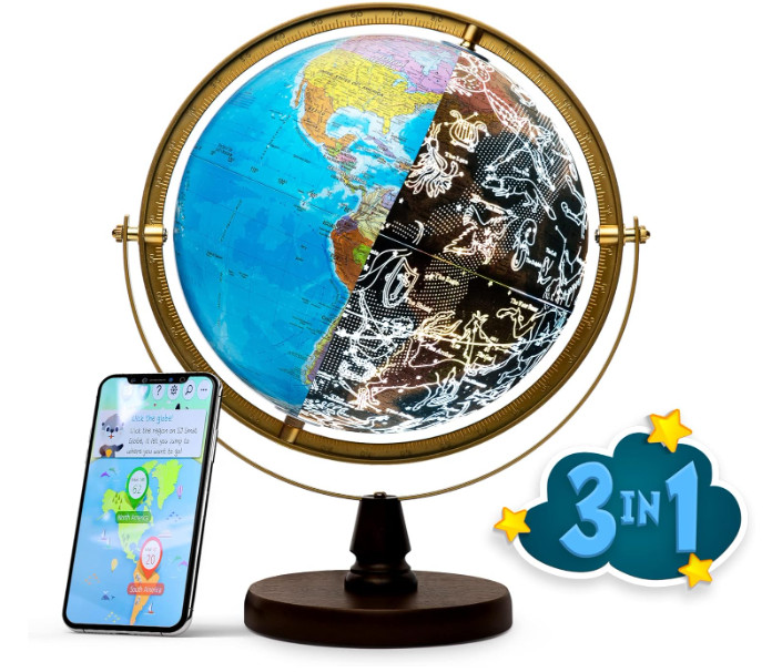 Globo terráqueo educativo 10" STEM con app interactiva y constelaciones LED