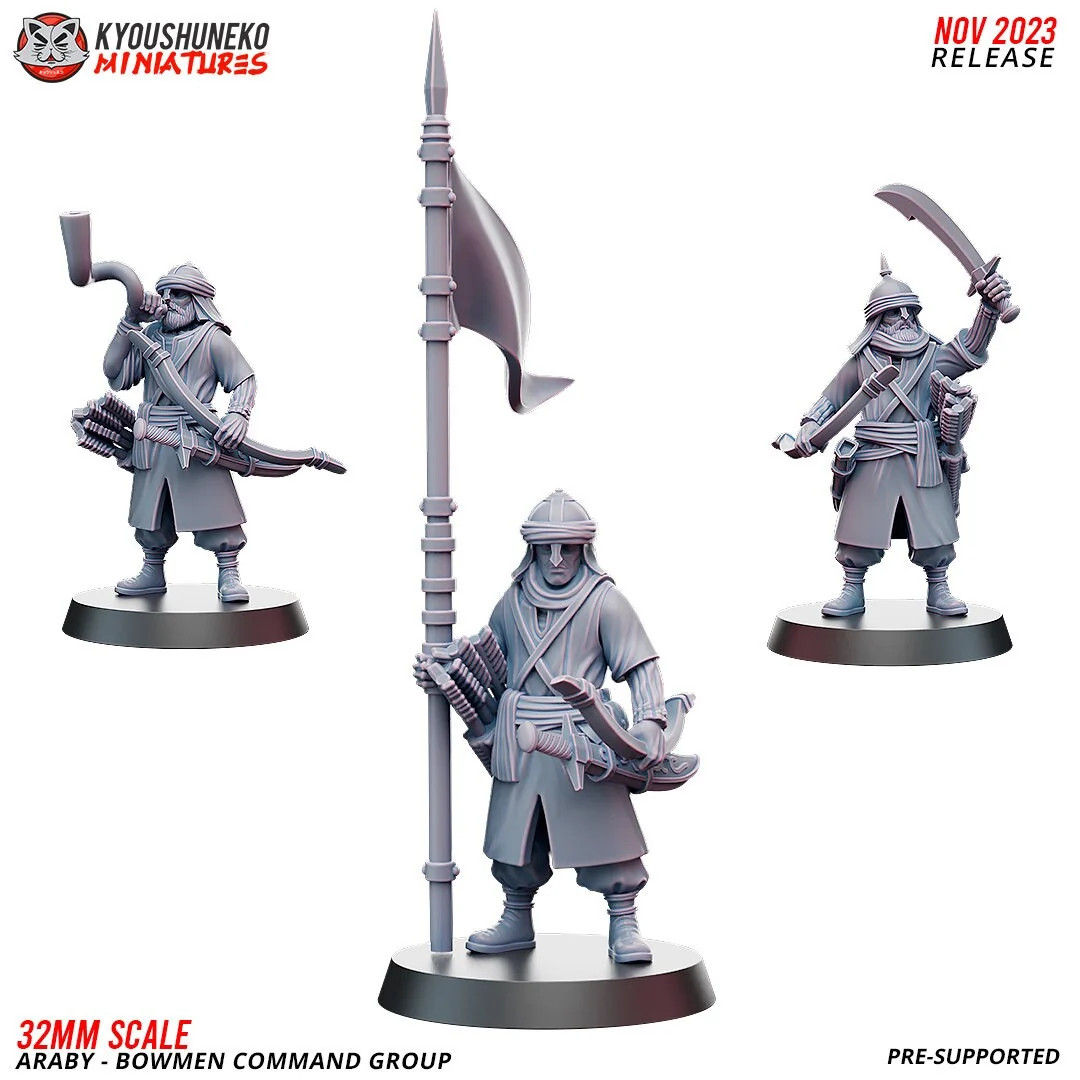 Araby Bowmen Command Group (Set of 3) - 28-32mm - Resin Tabletop Miniatures