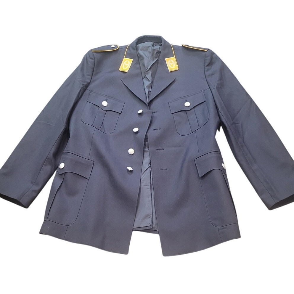 VTG German Air Force Jacket – 42, Dark Blue Wool, Gold Epaulettes, Cold War Era