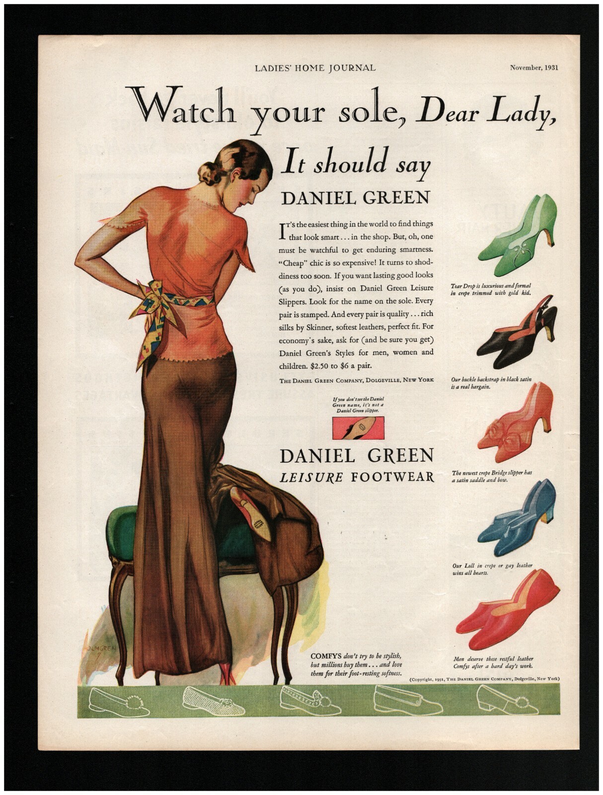 1931 Daniel Green Leisure Footwear Original Print Ad ~ Free Ship ~ shoes slipper