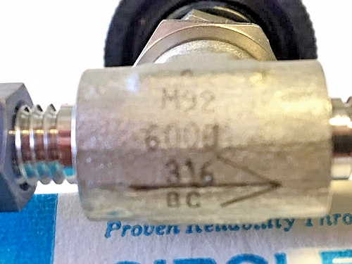 1/8" Tube OD 316ss Needle Valve (6000 Psi) Circle Seal 92TI-2CC