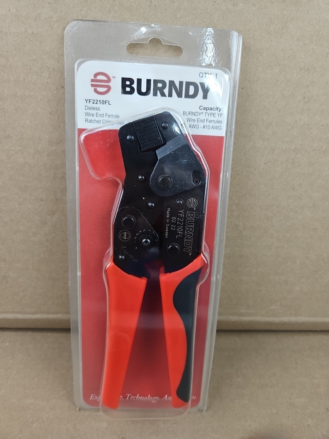 New! Burndy YF2210FL Ratchet Ferrule Crimp Tool, Dieless, 22 - #10 AWG
