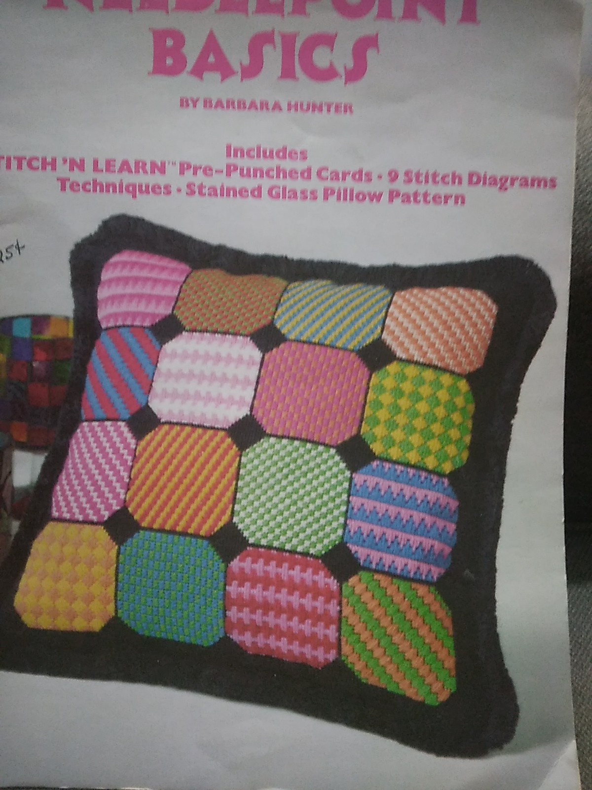 Vintage NEEDLEPOINT BASICS Pattern Booklet Stained Glass Pillow Pattern 1973