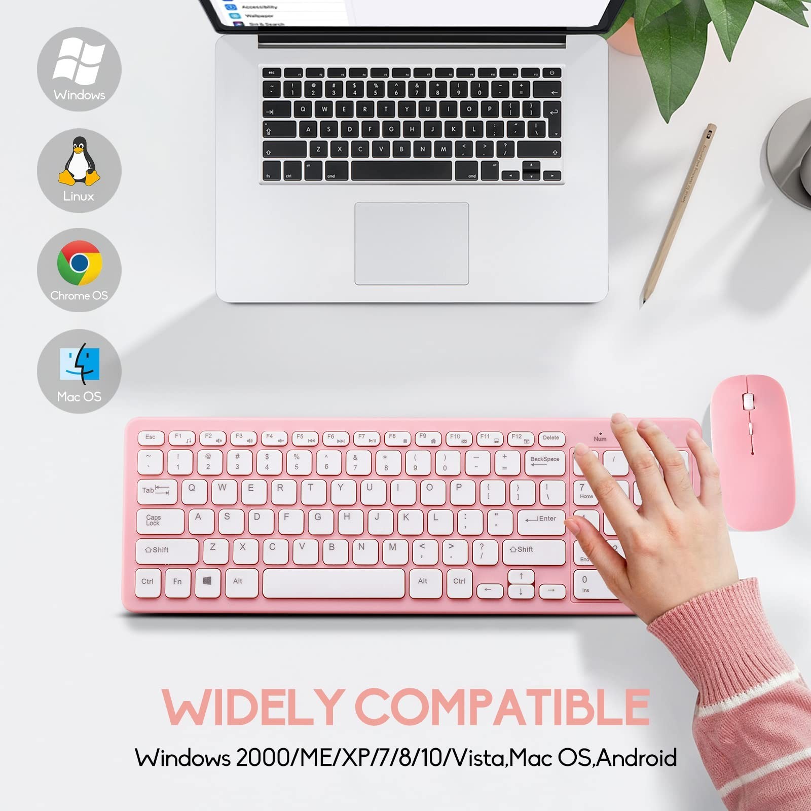Wireless Keyboard and Mouse Combo, Compact Quiet Wireless Keyboard and Mouse ...