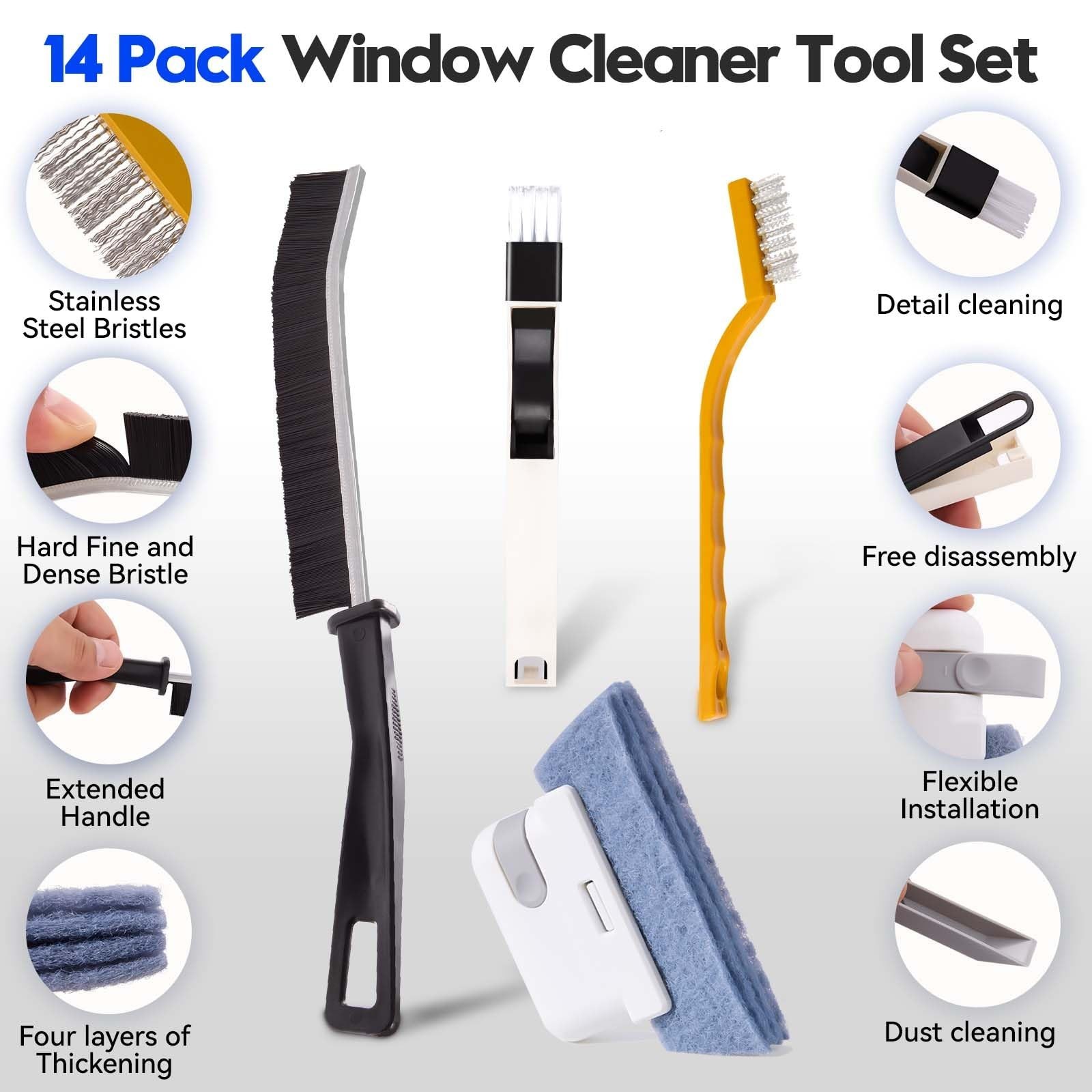 Window Track Cleaner Tools Set, 14 PCS Window Groove Cleaning Brush Kit for S...