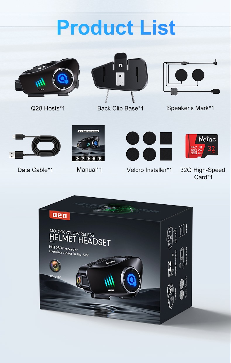Auriculares BT para casco de motocicleta cámara grabadora de conducción HD 1080P