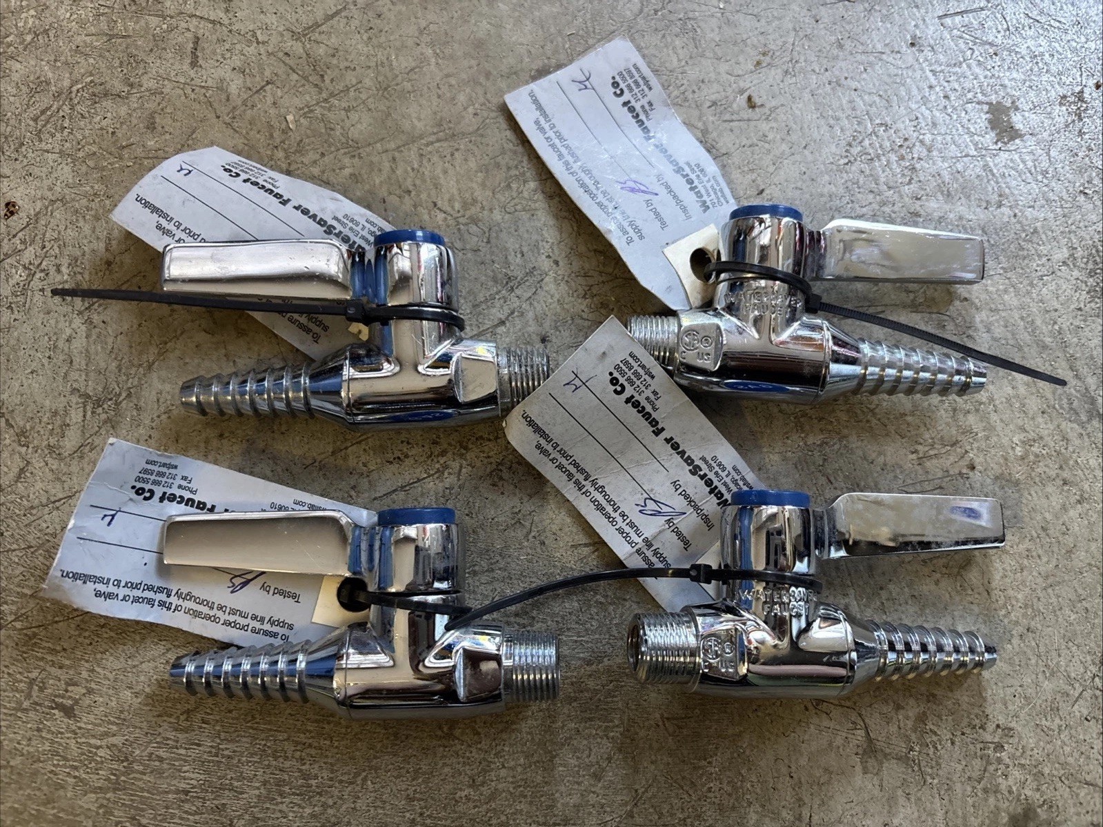 Lot Of 4 Watersaver Laboratory Lab Gas Stopcock Brass Valve M Barbed Chrome New