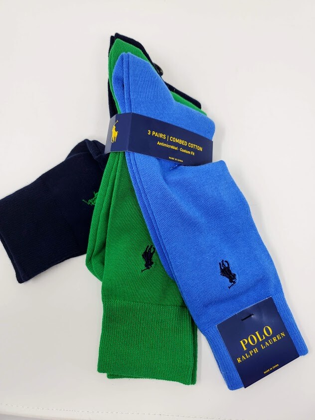 Polo Ralph Lauren Mens 3 pack Dress Socks Blue/Green/Navy 10-13, shoe sz 6-12.5