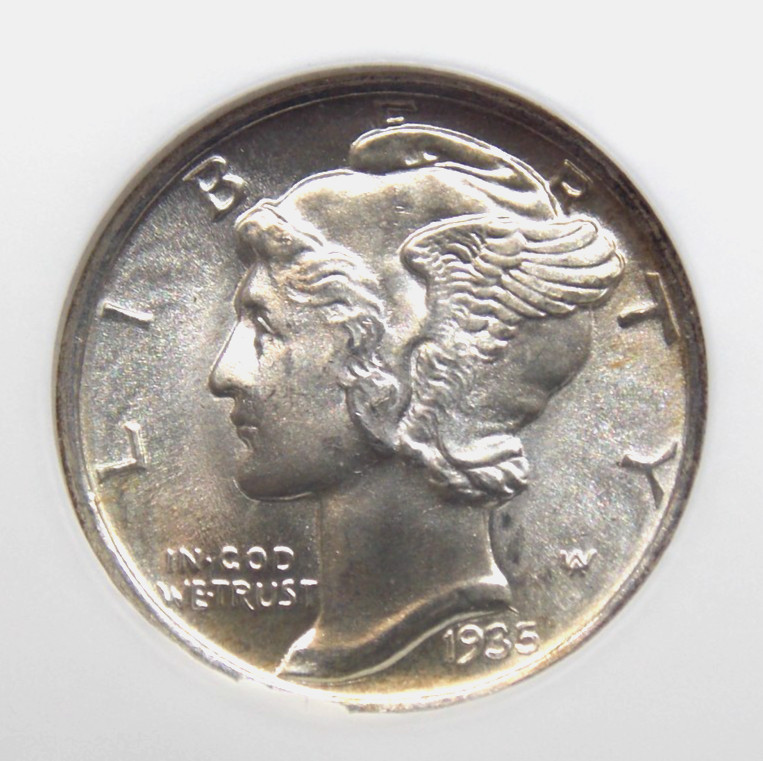 1935 "P" Mercury SILVER Dime 10c NGC MS66 FB #017 *FULL BANDS* Gem ECC&C, Inc.