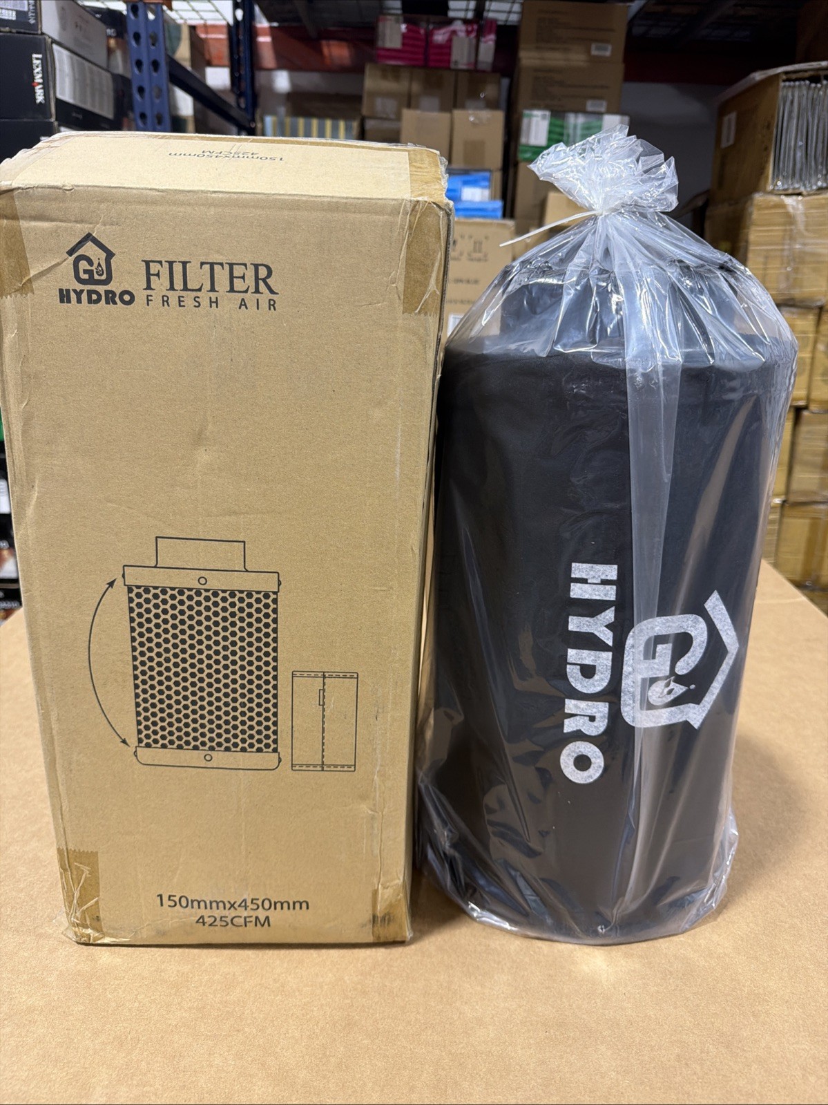 G Hydro  Filter Fresh Air 6 Inch Air Carbon 6x18 Inch 425CFM Black  New Open Box