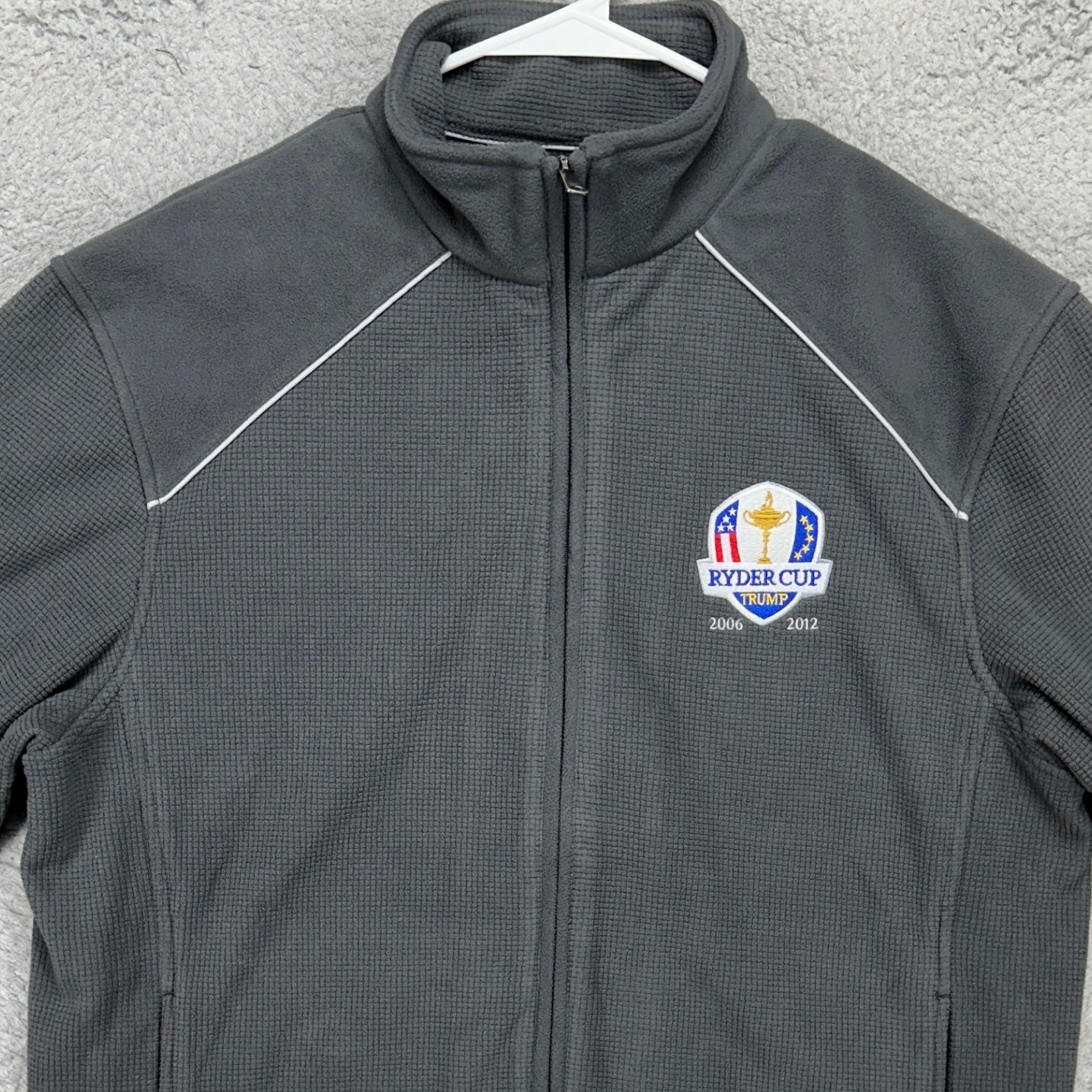 Greg Norman Jacket Fleece Mens Medium Gray Trump Ryder Cup Europe Logo Full Zip