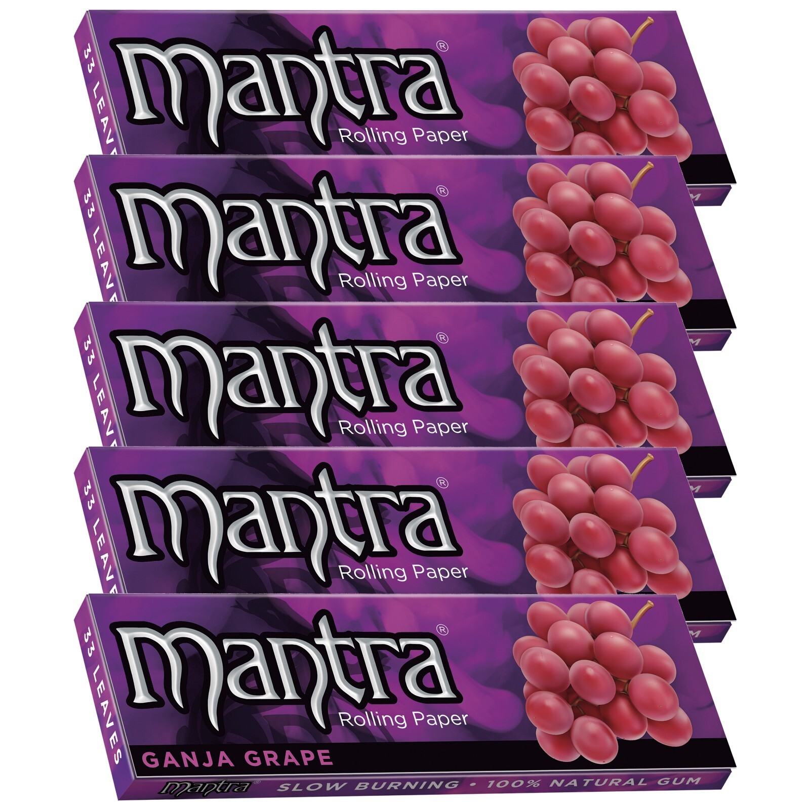 Mantra Papers Grape Flavored Rolling Paper 33 Leaves Each (5 Booklets)