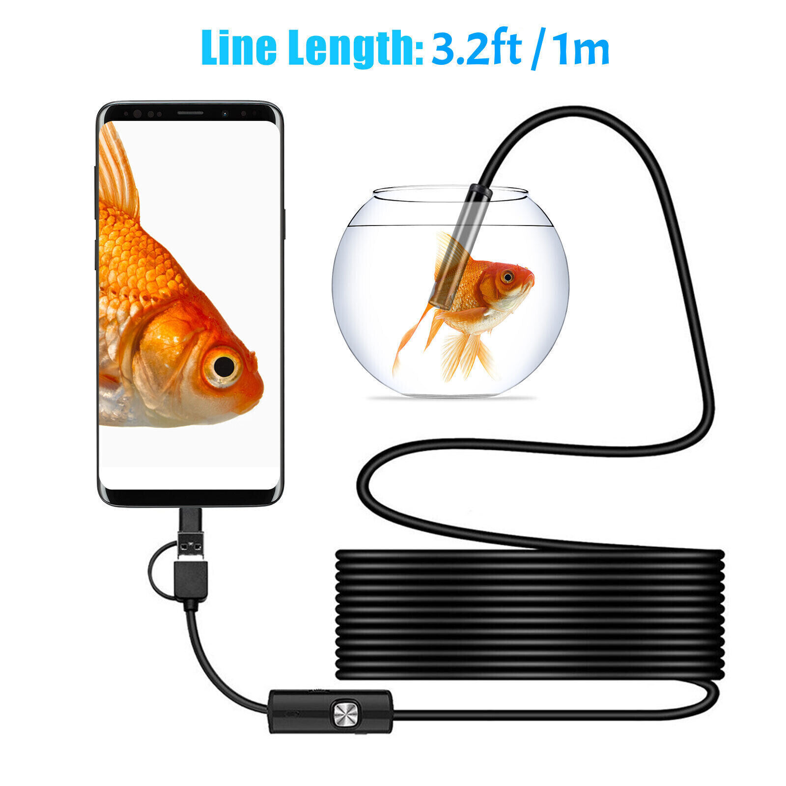 6LED HD Snake Endoscope Borescope Inspection Camera for USB Type C Android PC