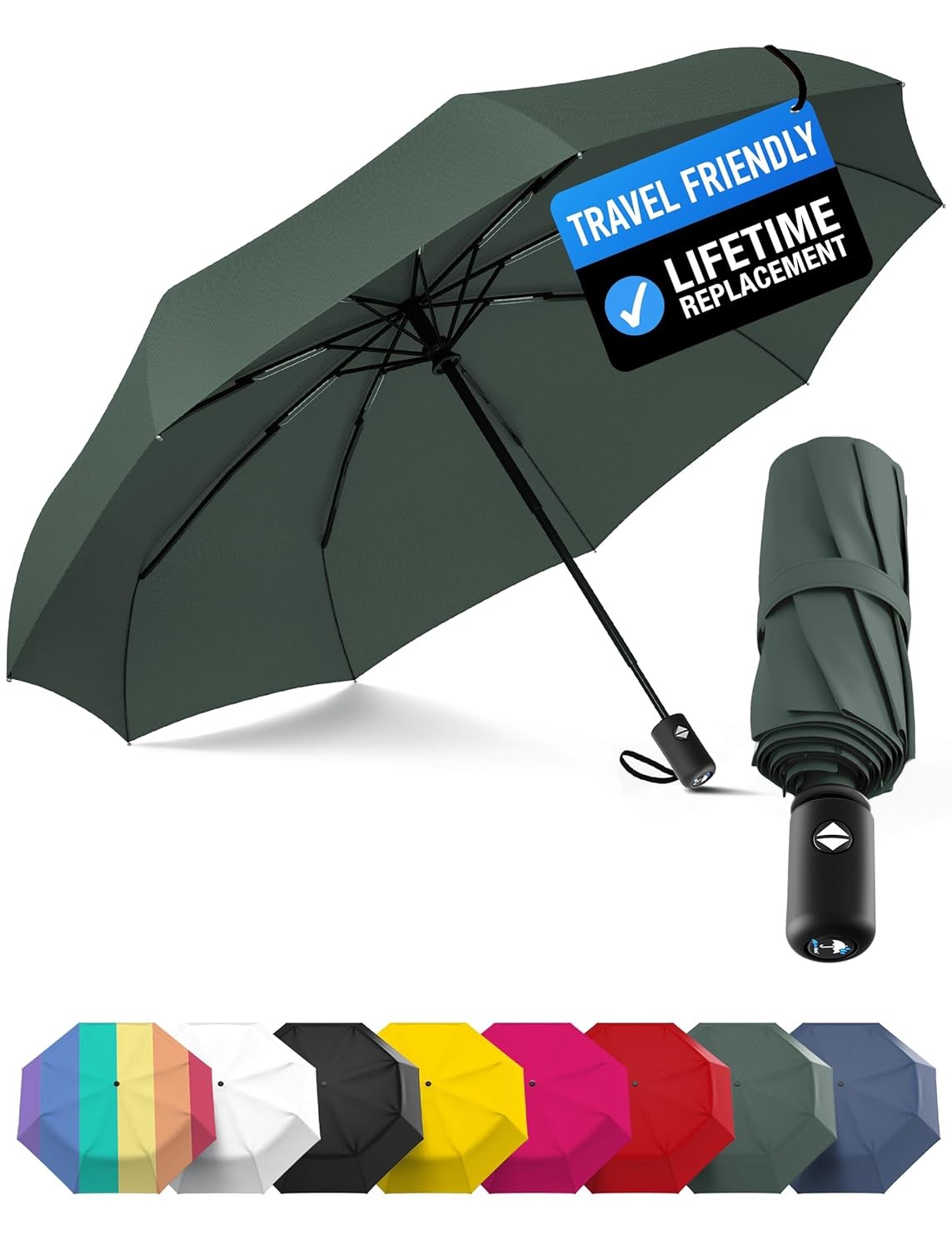 Rain-Mate Windproof Compact Umbrellas for Rain - Strong Reinforced Fiberglass Ri