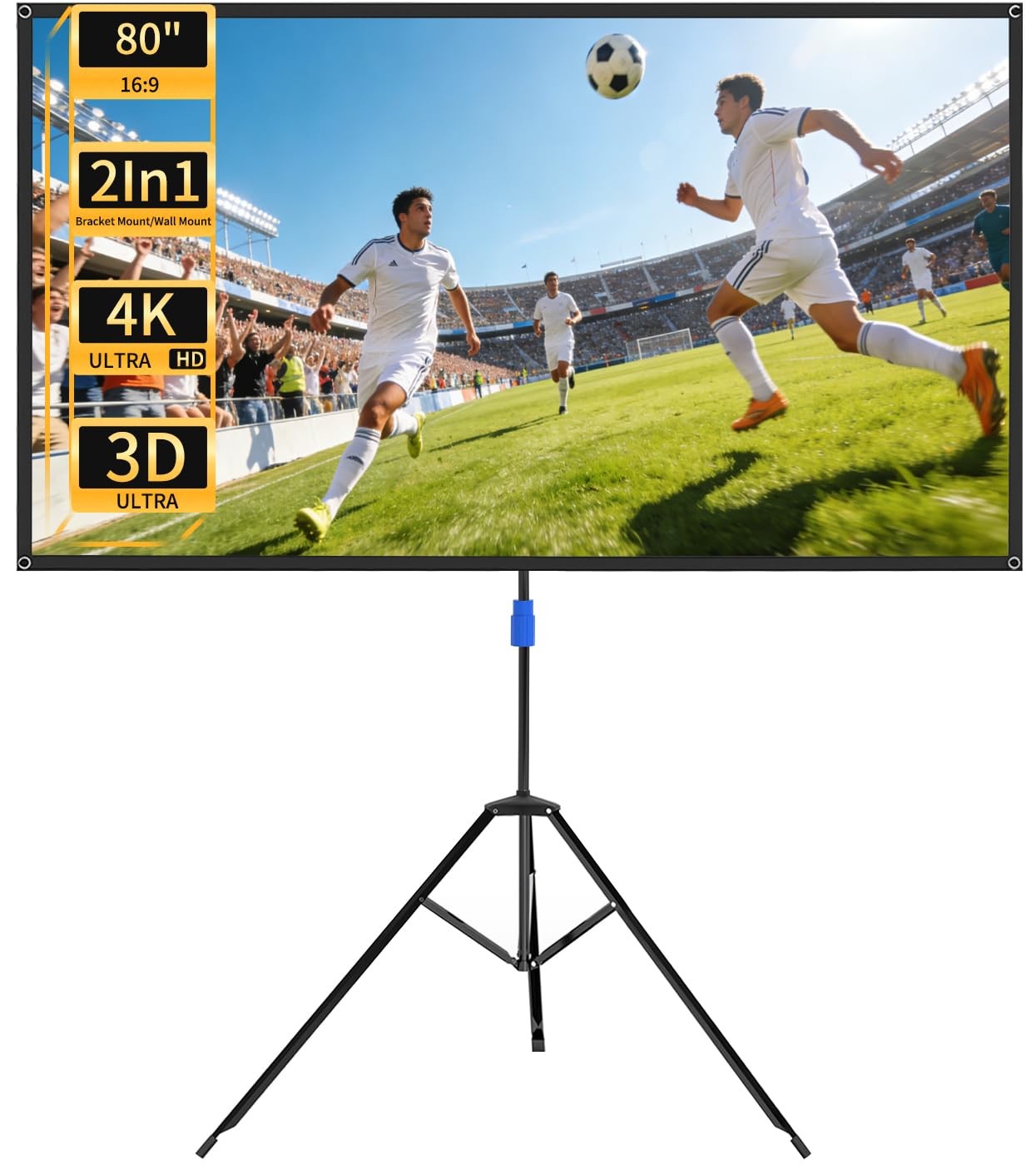 80" Proiector Screen with Stand - 16:9 4K HD Portable Proiector Screen, 1.2 G...