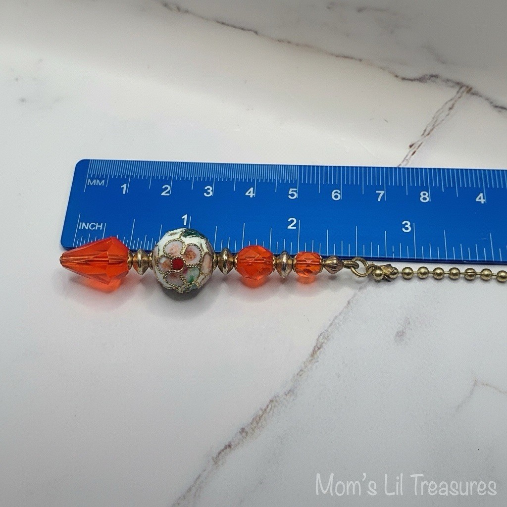 Decorative Orange Crystal Cloisonné Fan Pull • Light Chandelier Pull Chain