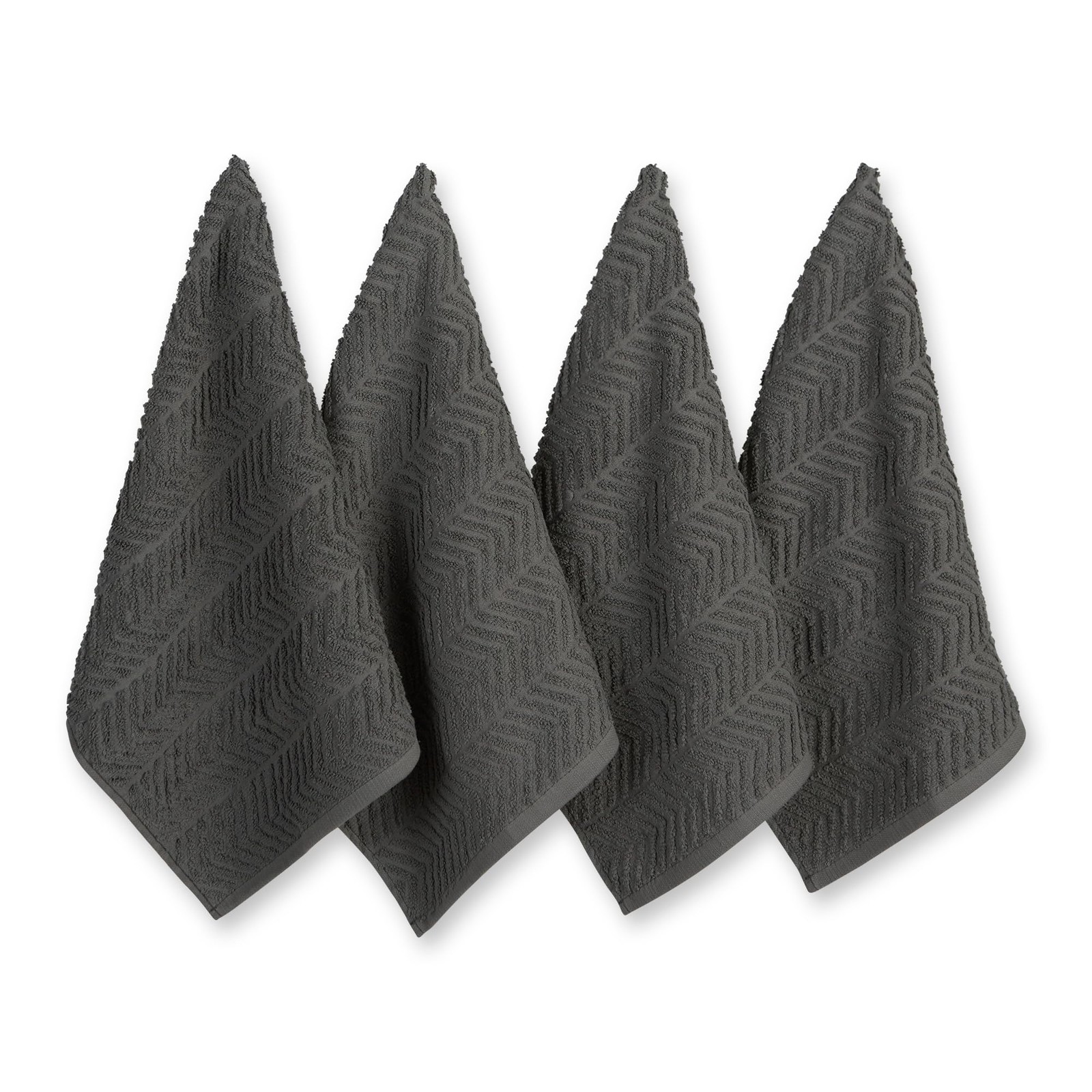 DII Luxury Barmop Collection Chevron Dishtowel Set, Gray, 16x19, 4 Piece