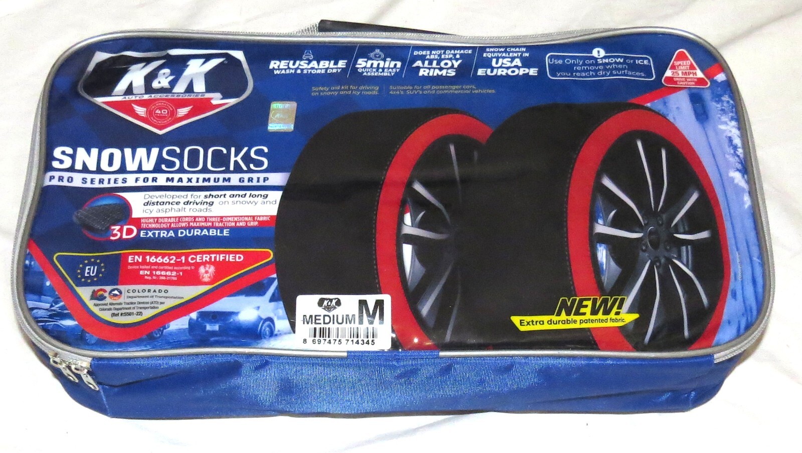 K&K Snow Socks Pro Series Size Medium NEW   Pro Series for maximum grip.