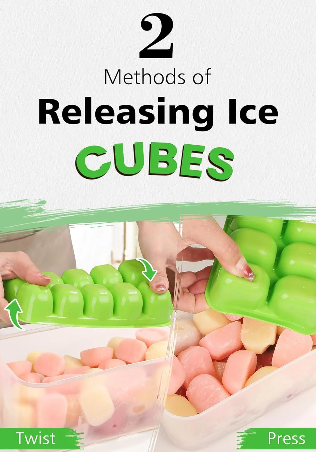 DOQAUS Ice Cube Tray with Lid and Bin - 4 Pack Ice Bucket Kits, Stackable Silico