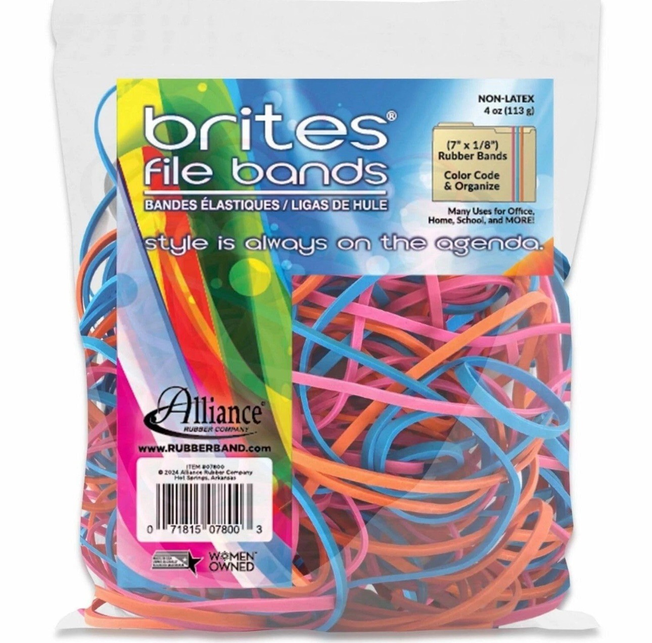 Alliance Rubber 07800 Non-Latex Brites 50 Count (Pack of 1), Blue/Orange/Pink