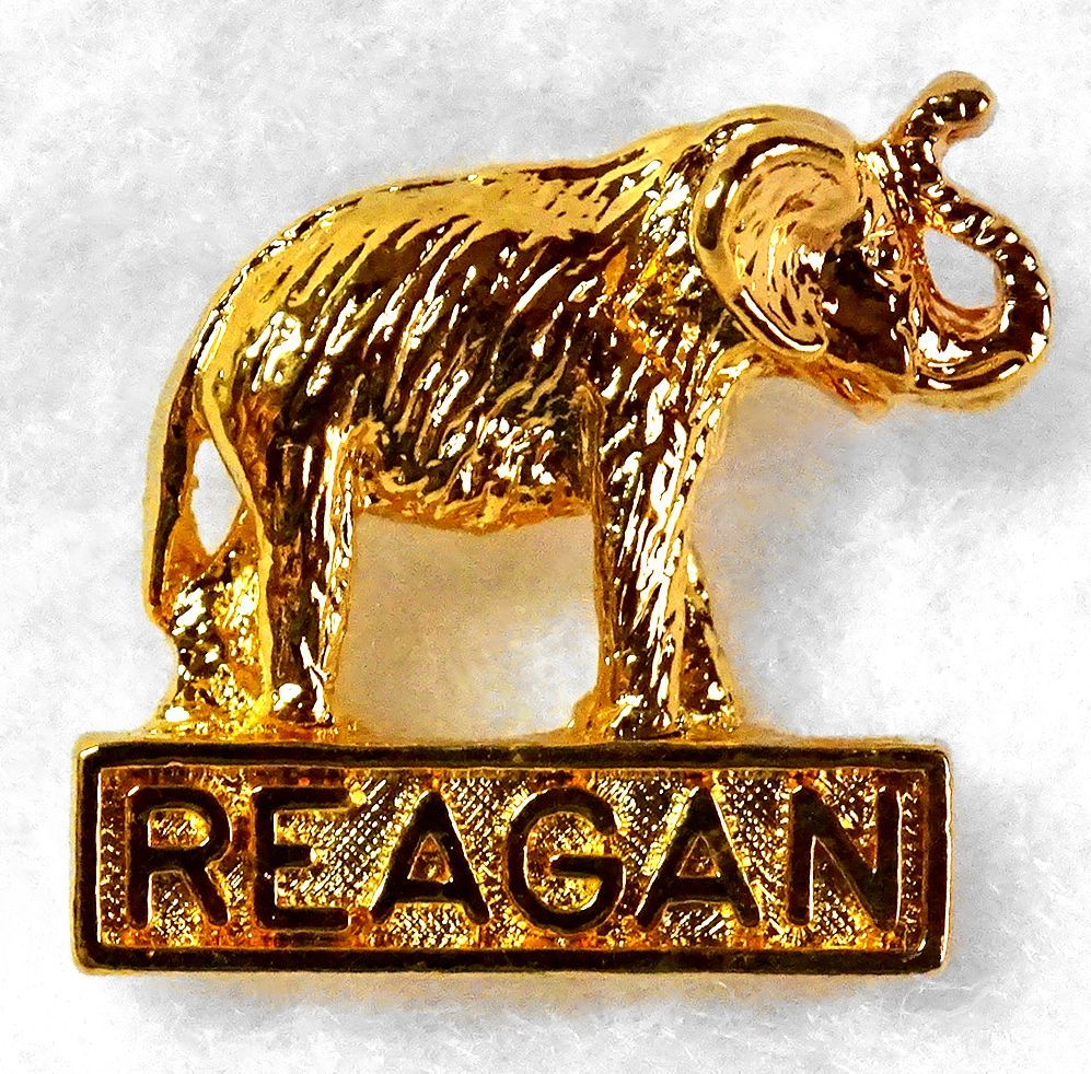 Vin Reagan Campaign Tie Tack Lapel Pin Elephant 3/4 x 3/4" Never Opened