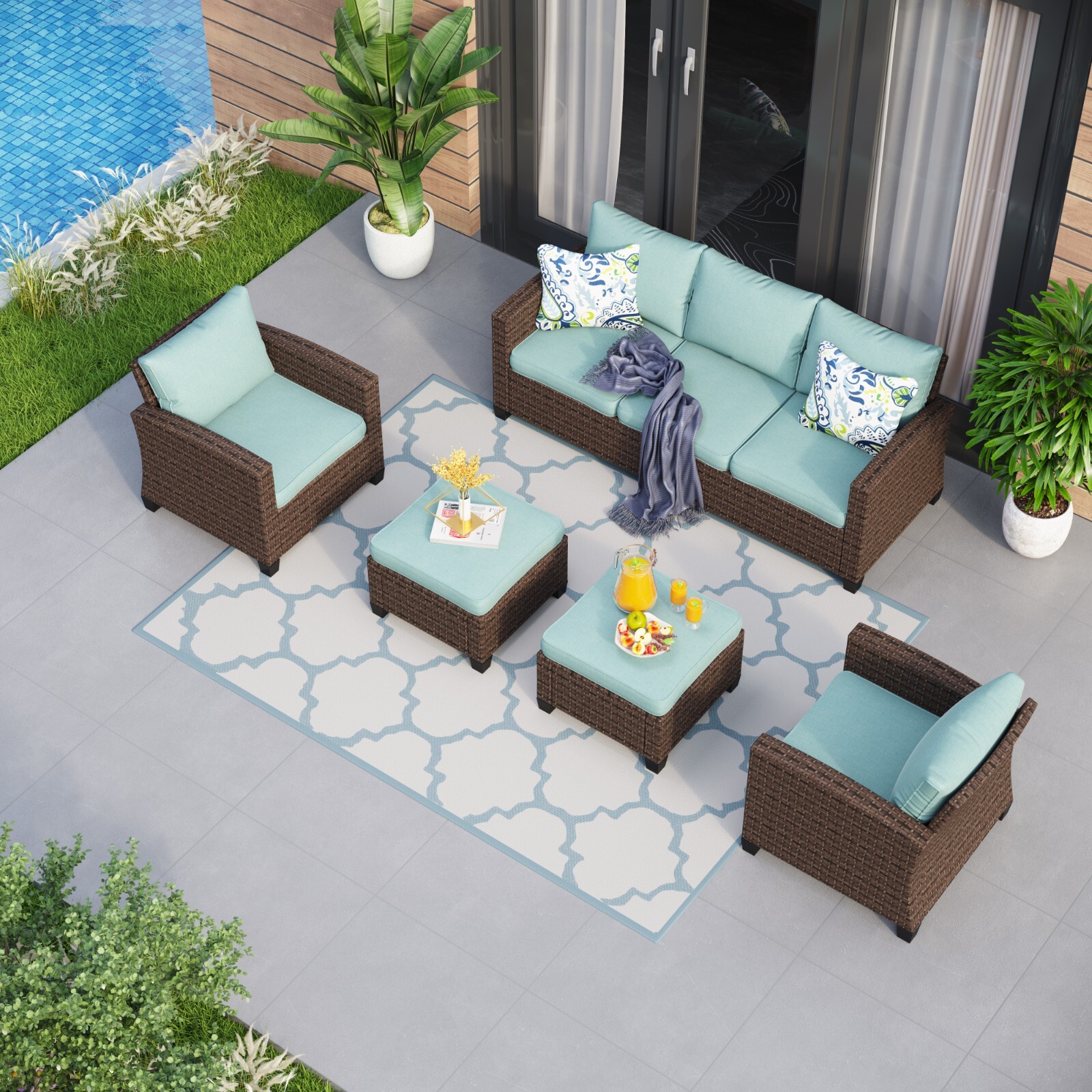 Outdoor Sectional Sofa Set Patio Conversation Set with Cushion Heavy Duty