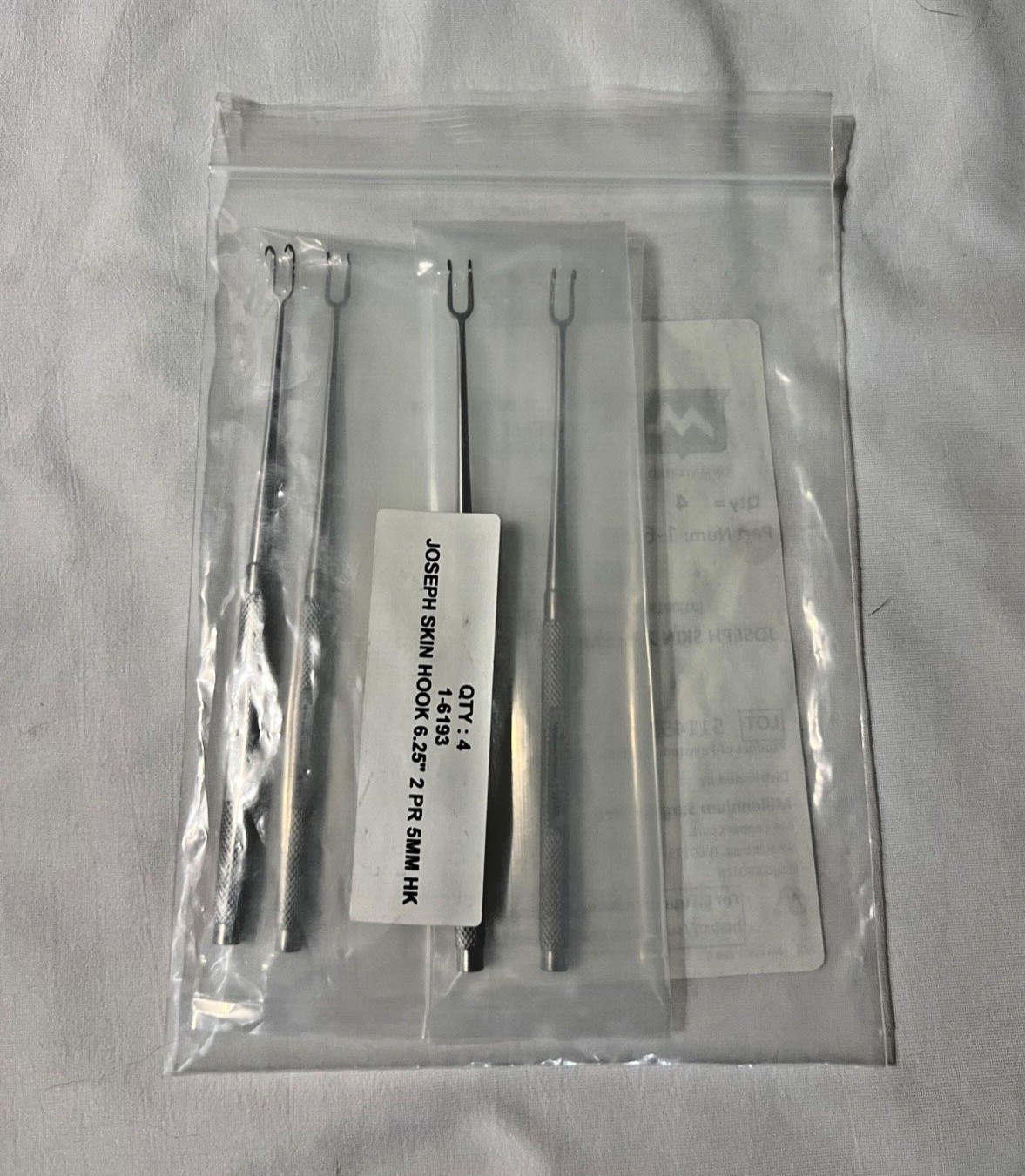 Set Of 4 Millennium Surgical 1-6193 Joseph Skin Hooks 2 Prong 5mm X 6.25" Length