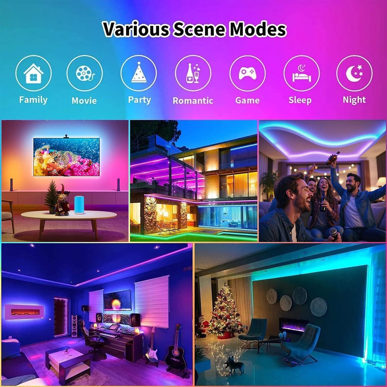 CHARKEE 25ft USB LED Strip Lights RGB Music Sync Remote APP