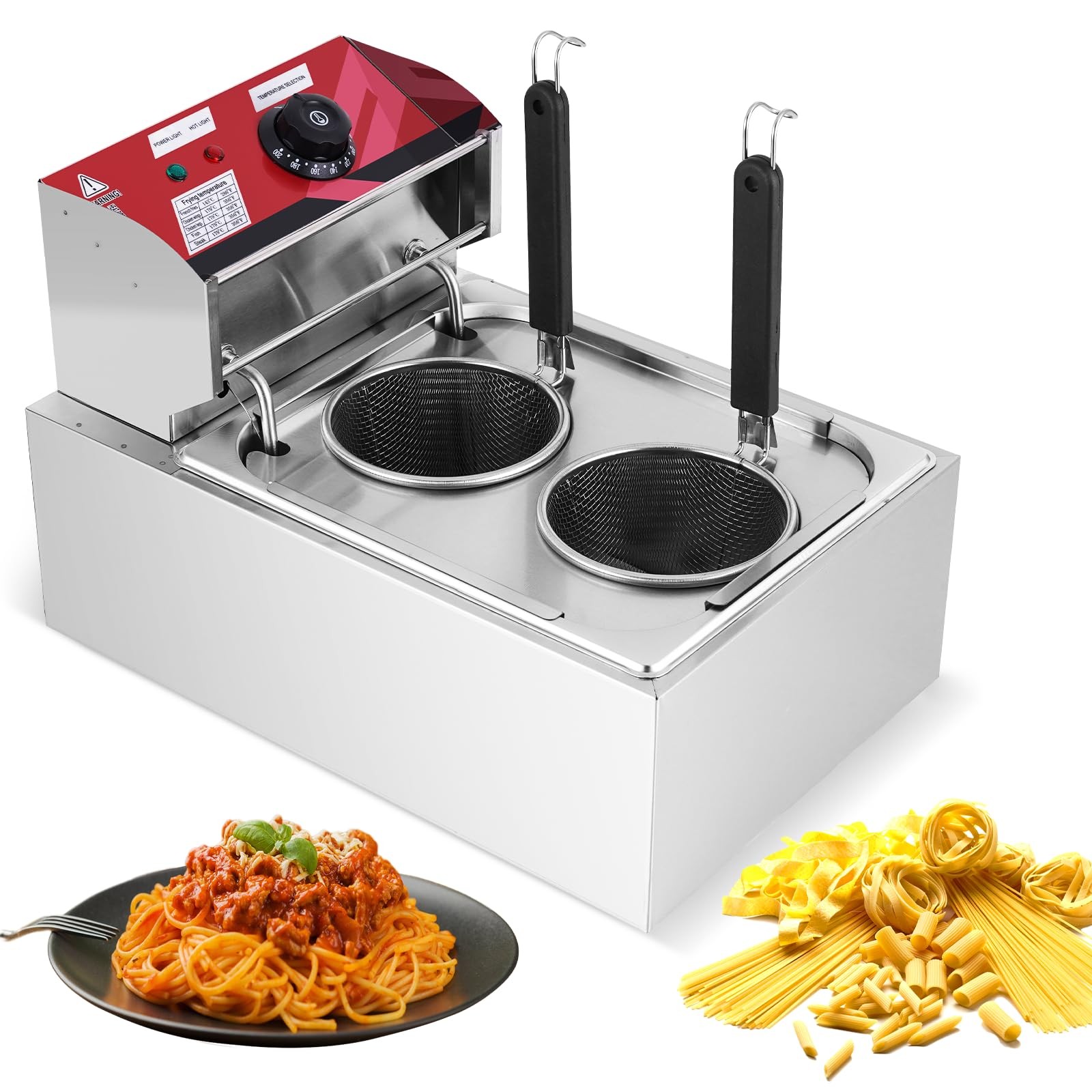 2 Holes Commercial Pasta Cooker,110V Stainless Steel Noodle Maker, Adjustable...
