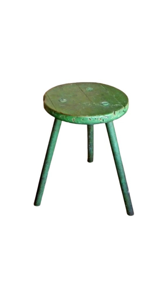 Vintage wooden milking stool three leg chair old farmhouse decor furniture