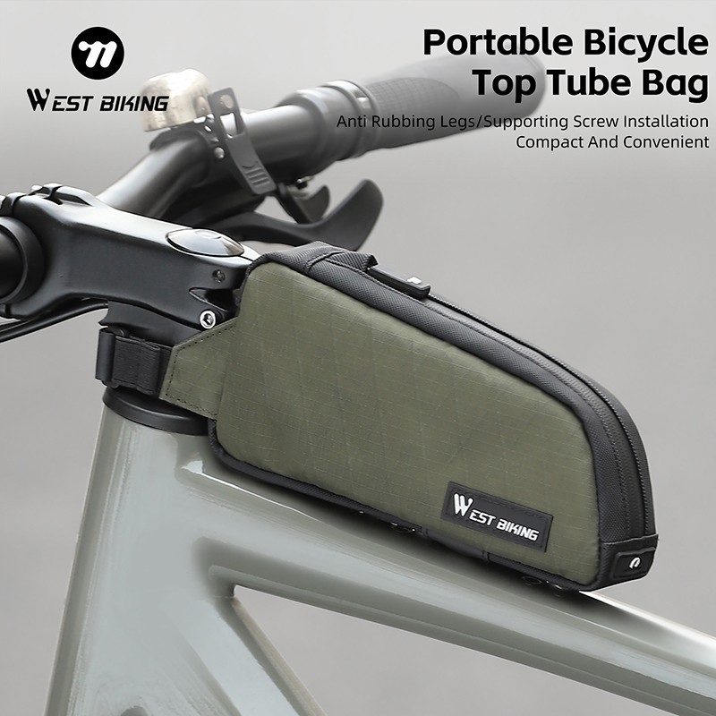 WEST BIKING Bike Top Tube Bag Bicycle Front Frame Bag Strap Screw Fixed Green
