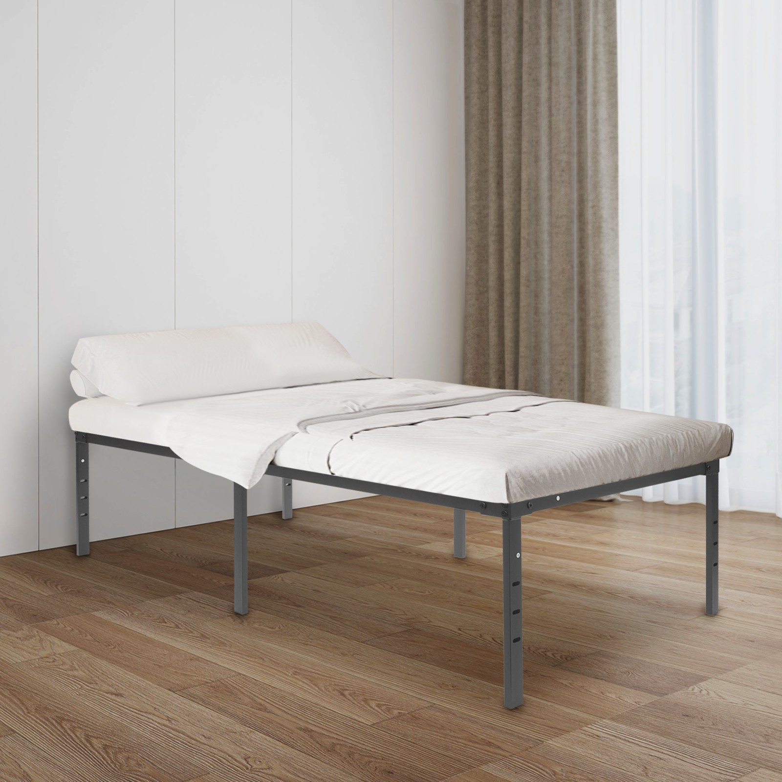 74.5*37.5*18in Platform Bed Frame Iron High Bed Frame Load Heavy Duty 660 Lbs US