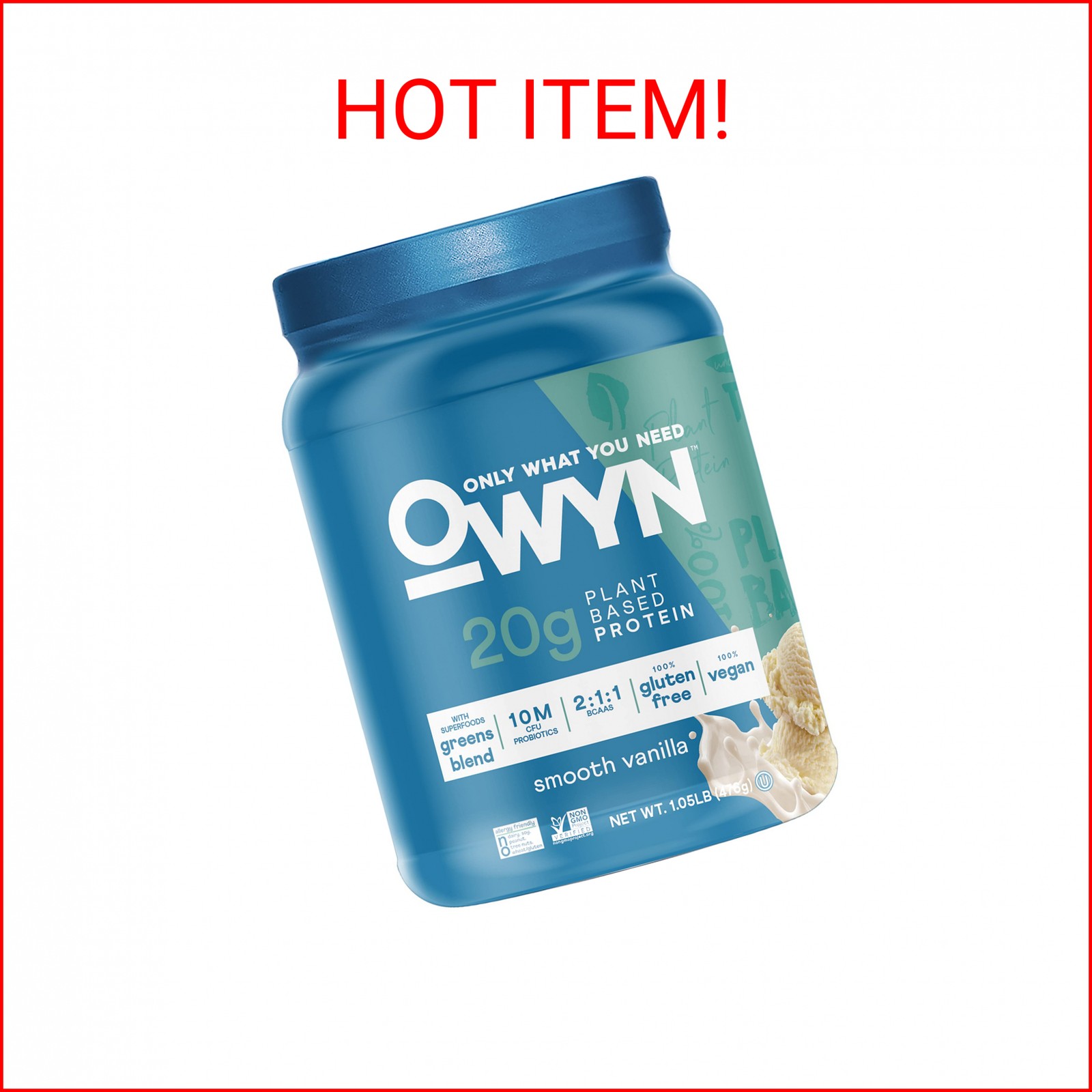 OWYN Only What You Need Plant-Based Protein Powder, Smooth Vanilla, 1.05 lbs