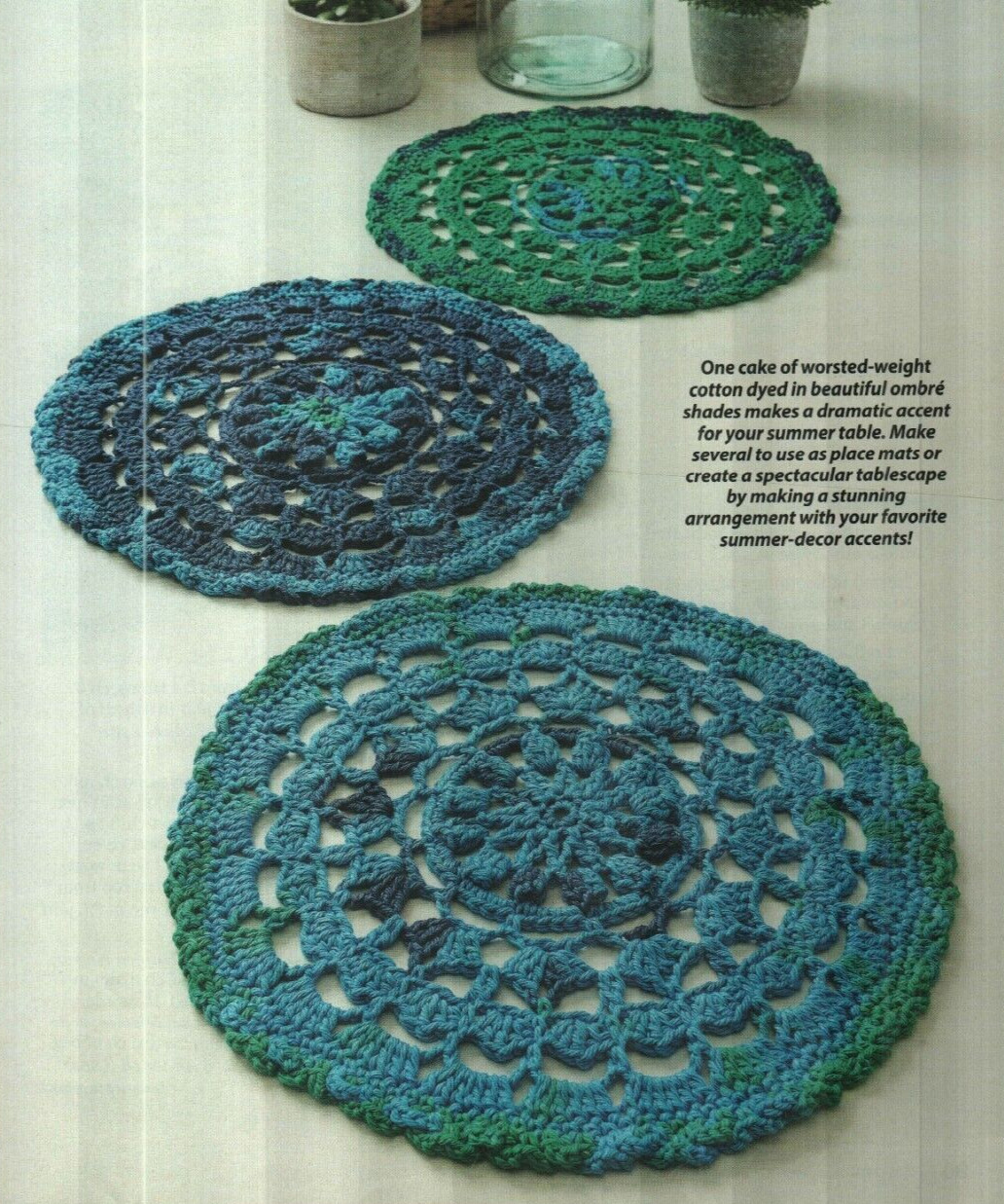 MOODY BLUES TABLE TOPPER PLACEMATS HOME DECOR CROCHET PATTERN INSTRUCTIONS