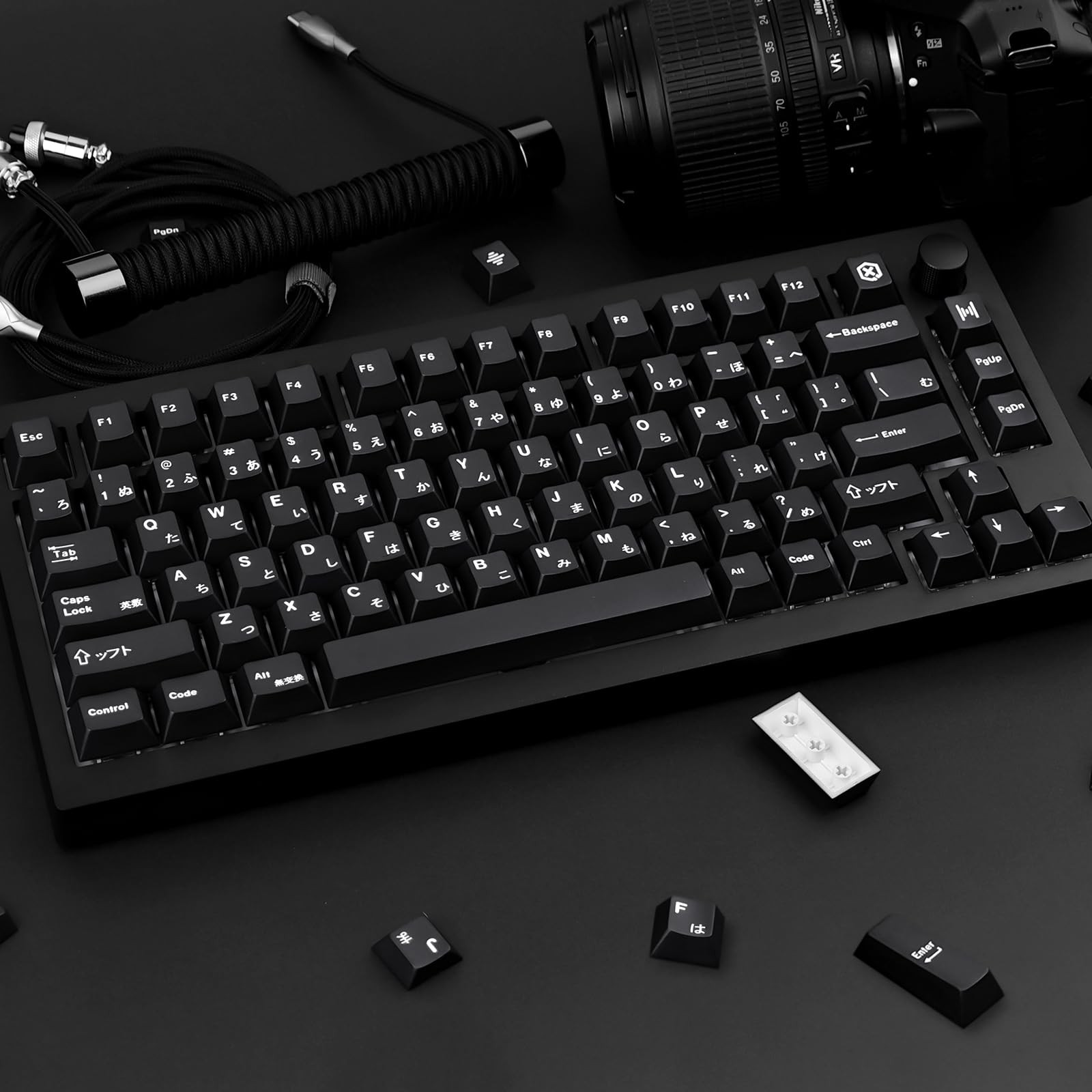 Black Japanese Keycaps 129 Keys Minimalist Style PBT Dye Sublimation Customized