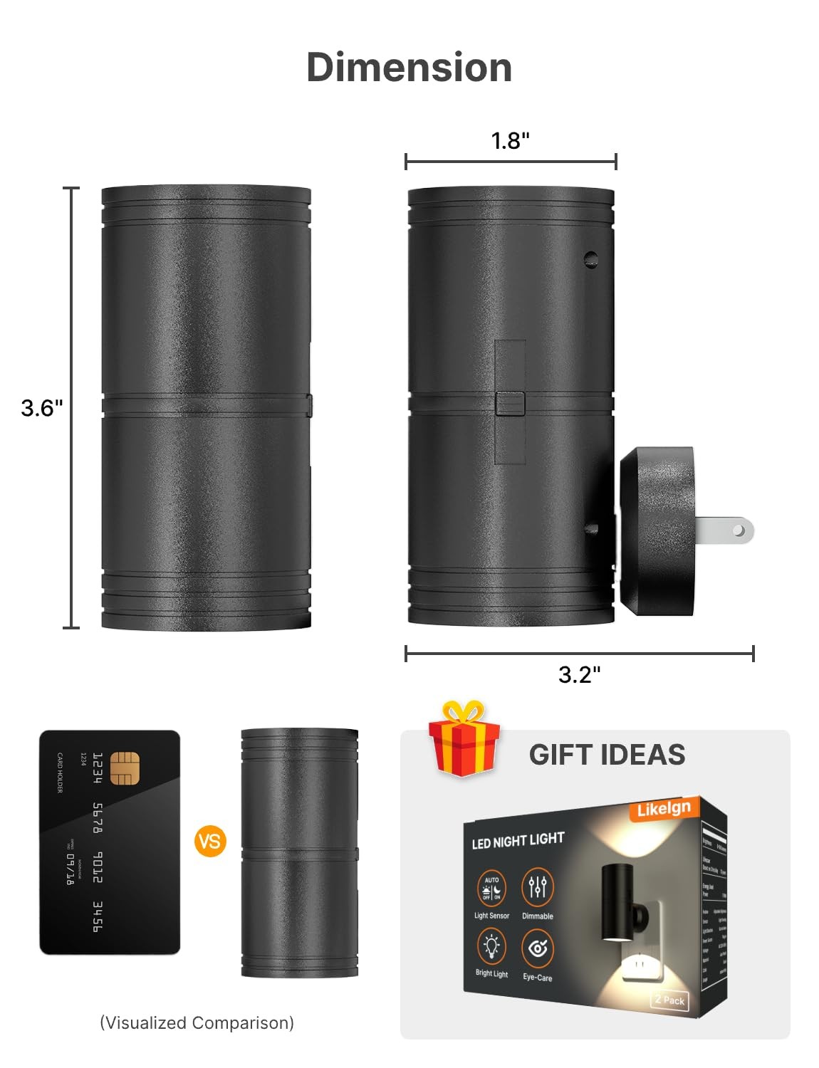 Likelgn Night Light Plug into Wall, 2 Pack Dimmable LED Nightlight with Dusk ...