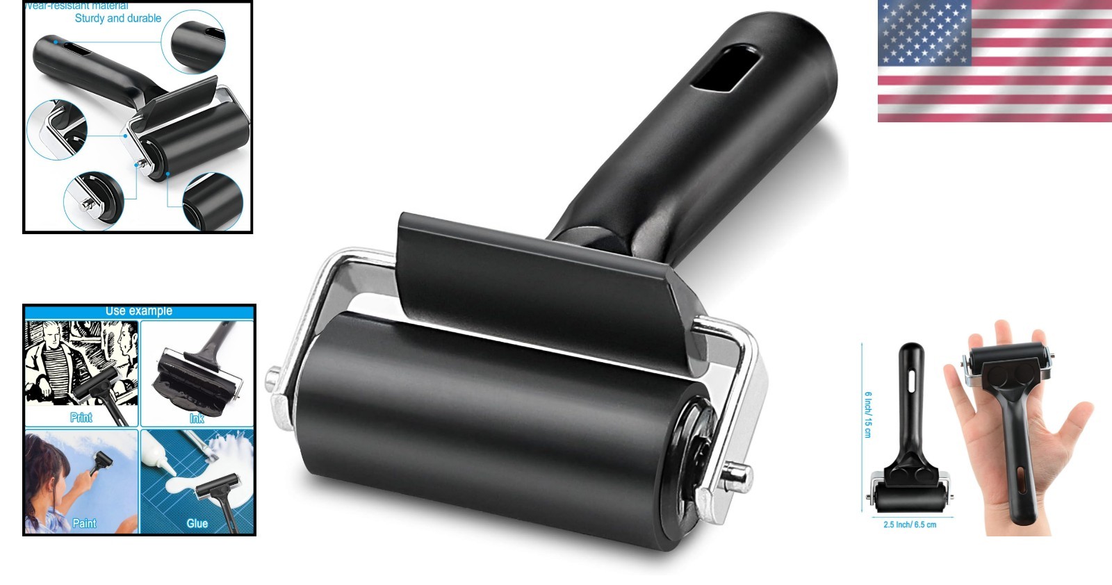 Durable 2.5-Inch Rubber Seam Roller for Printmaking & Stamping Projects