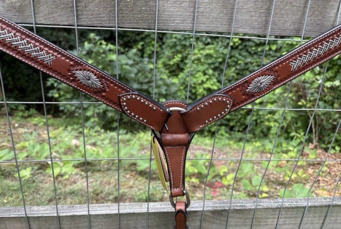 Rawhide Accent Shell Tooled Top Grain Leather Western Horse Breast Collar