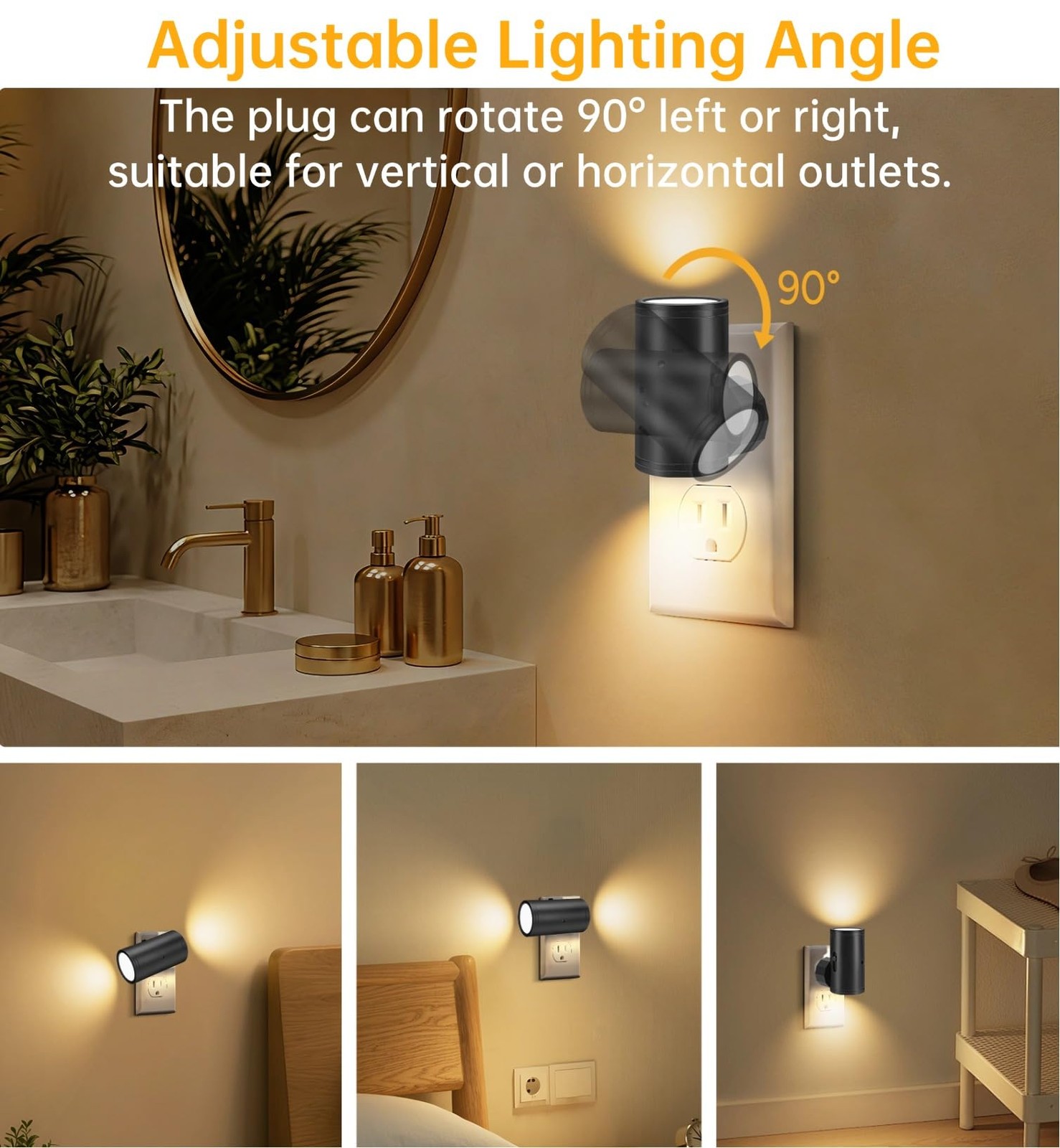 Adjustable LED Night Light Dusk Dawn Sensor Soft White 3000K Lighting Lamps 2...