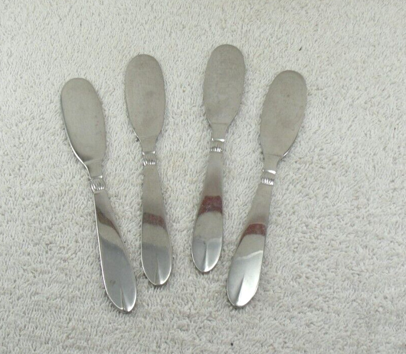Inger Butter Spreader Lot of 4 Sival Glossy Stainless Flatware Denmark