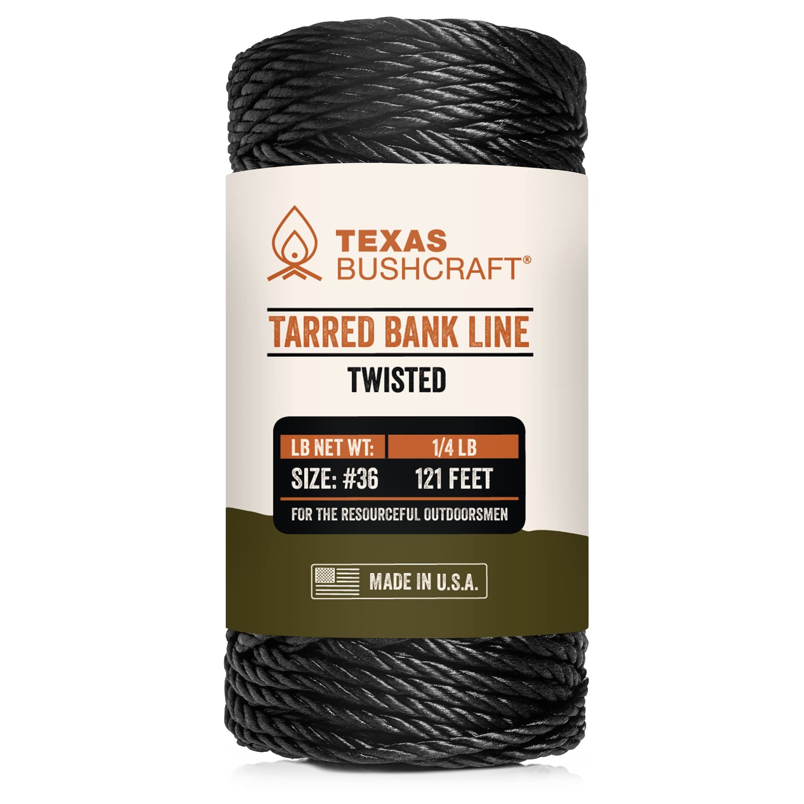 Tarred Bank Line Twine - #36 Black Nylon String for Fishing, Camping and Outd...