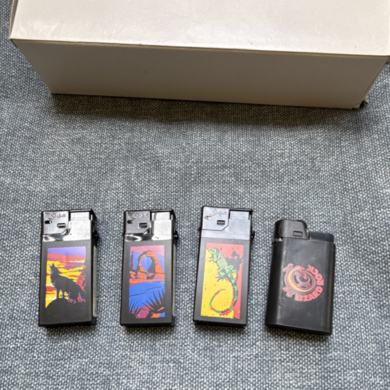 Marlboro Black Collectible Lighters Lot of 4 Various Designs without Box