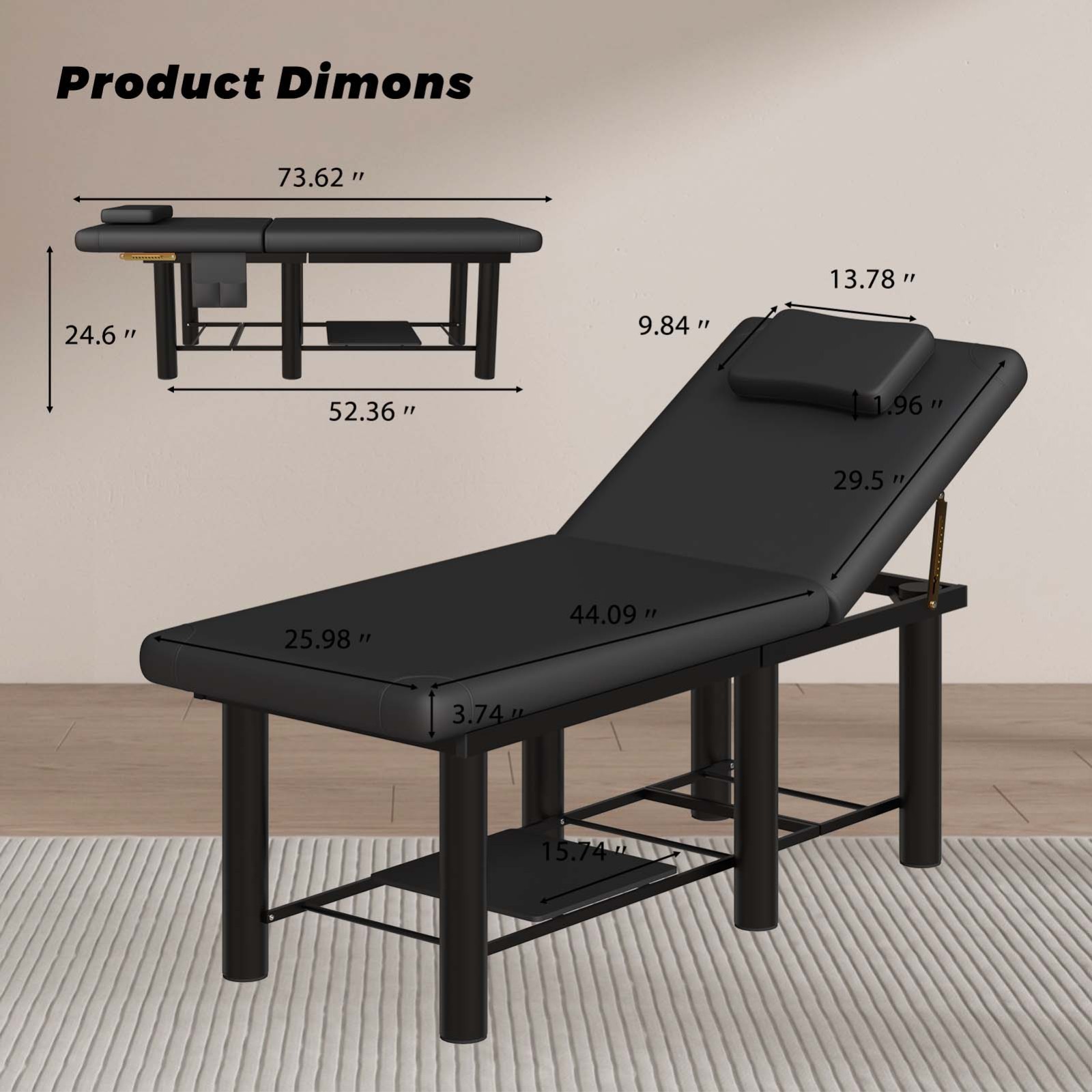 6 Leg Massage Table Spa Table 30° Adjustable Backrest 600Lbs Beauty Bed Black